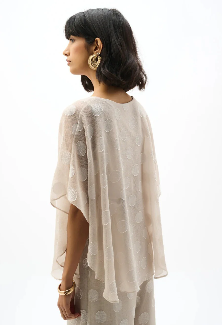 Chiffon Jacquard Polka Dot Poncho Top - Image 4