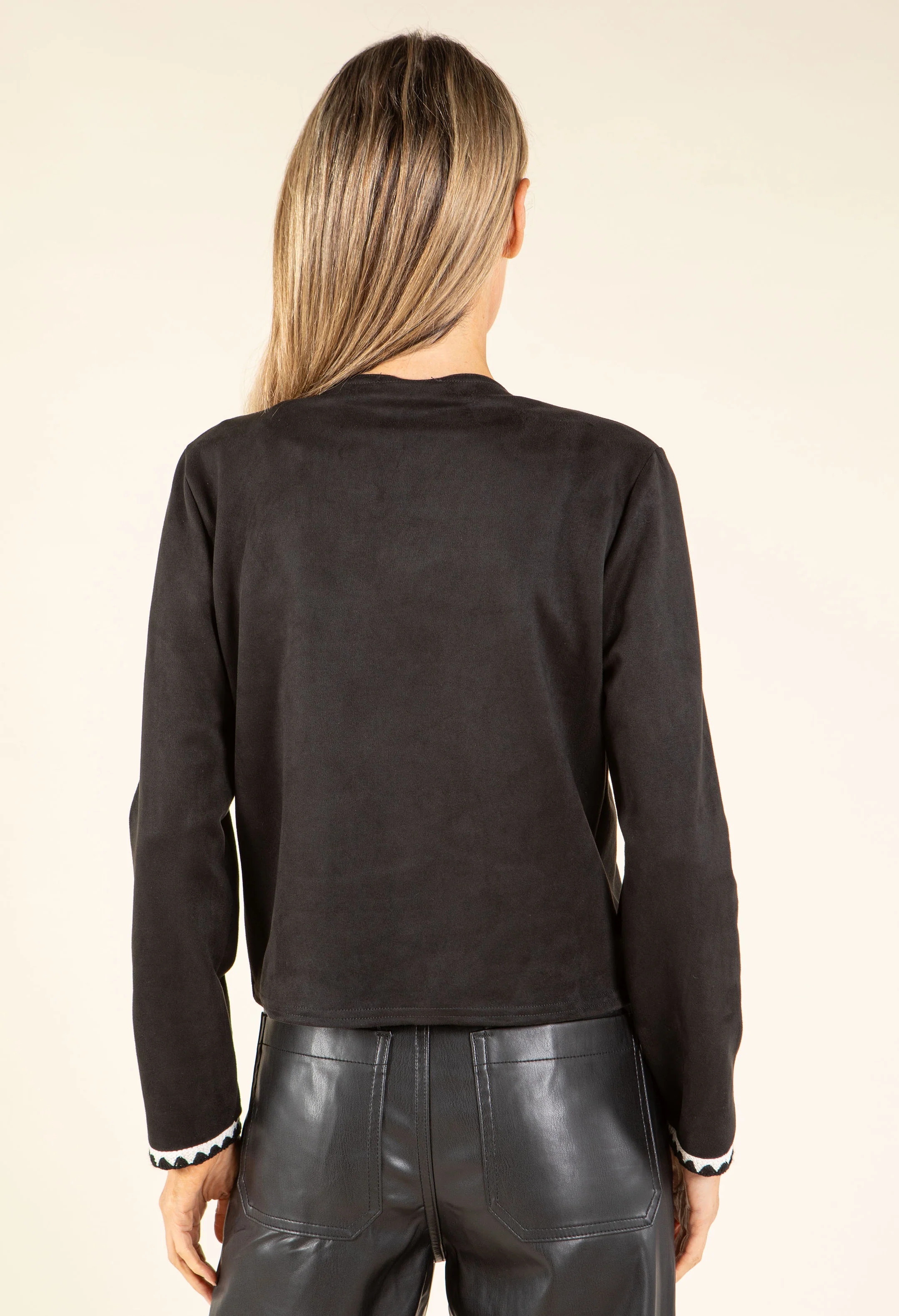 Contrast Trim Faux Suede Jacket - Image 4
