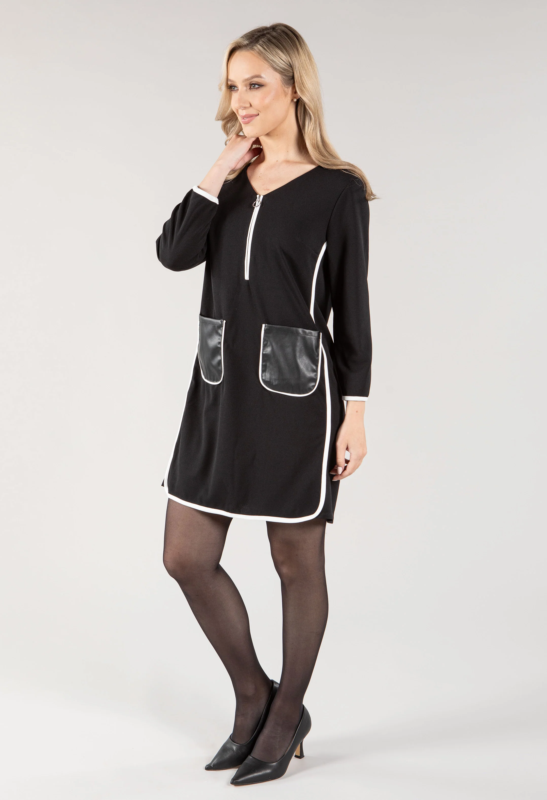 Contrast Trim Pocket Detail Dress - Image 2
