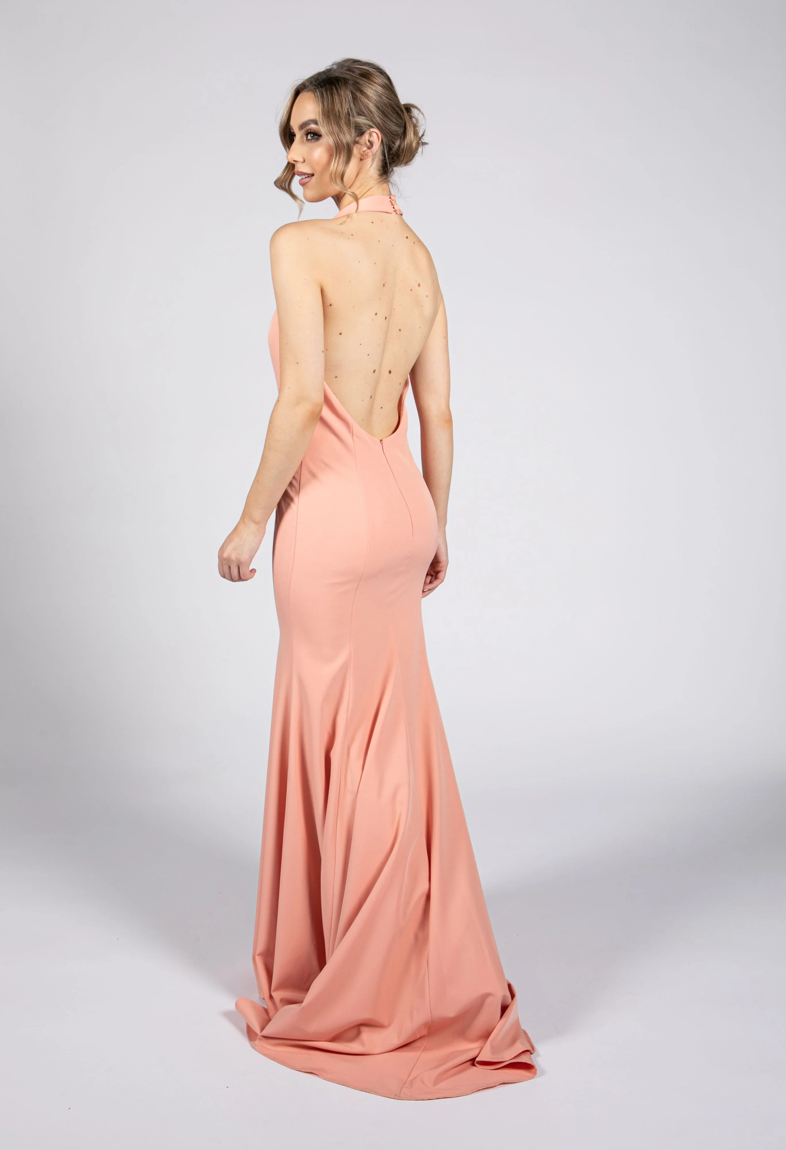 Coral Halter Neck Long Dress - Image 4