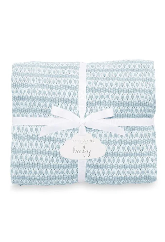 COTTON KNITTED BABY BLANKET | BLUE - Image 2