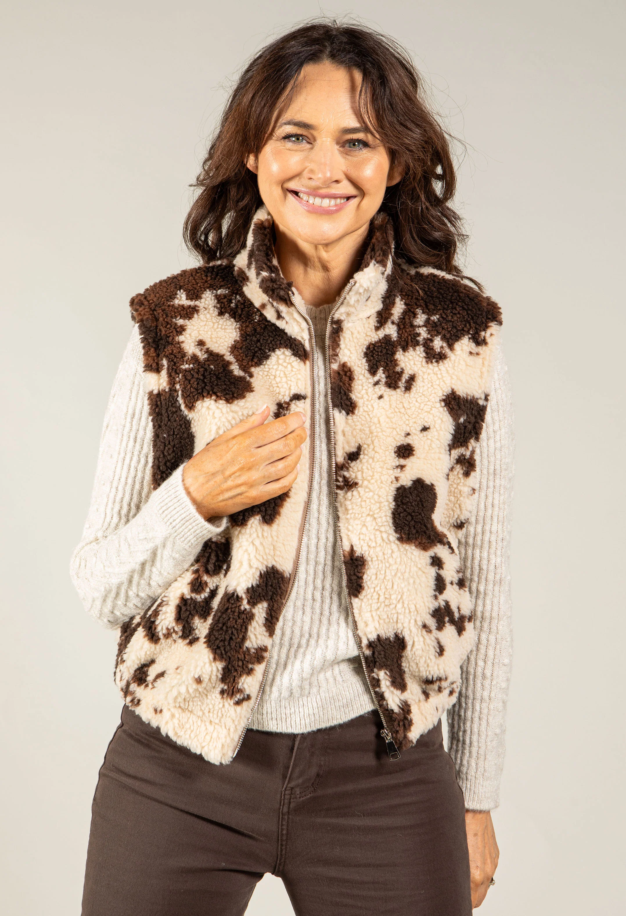 Cow Print Fleece Gilet - Image 2