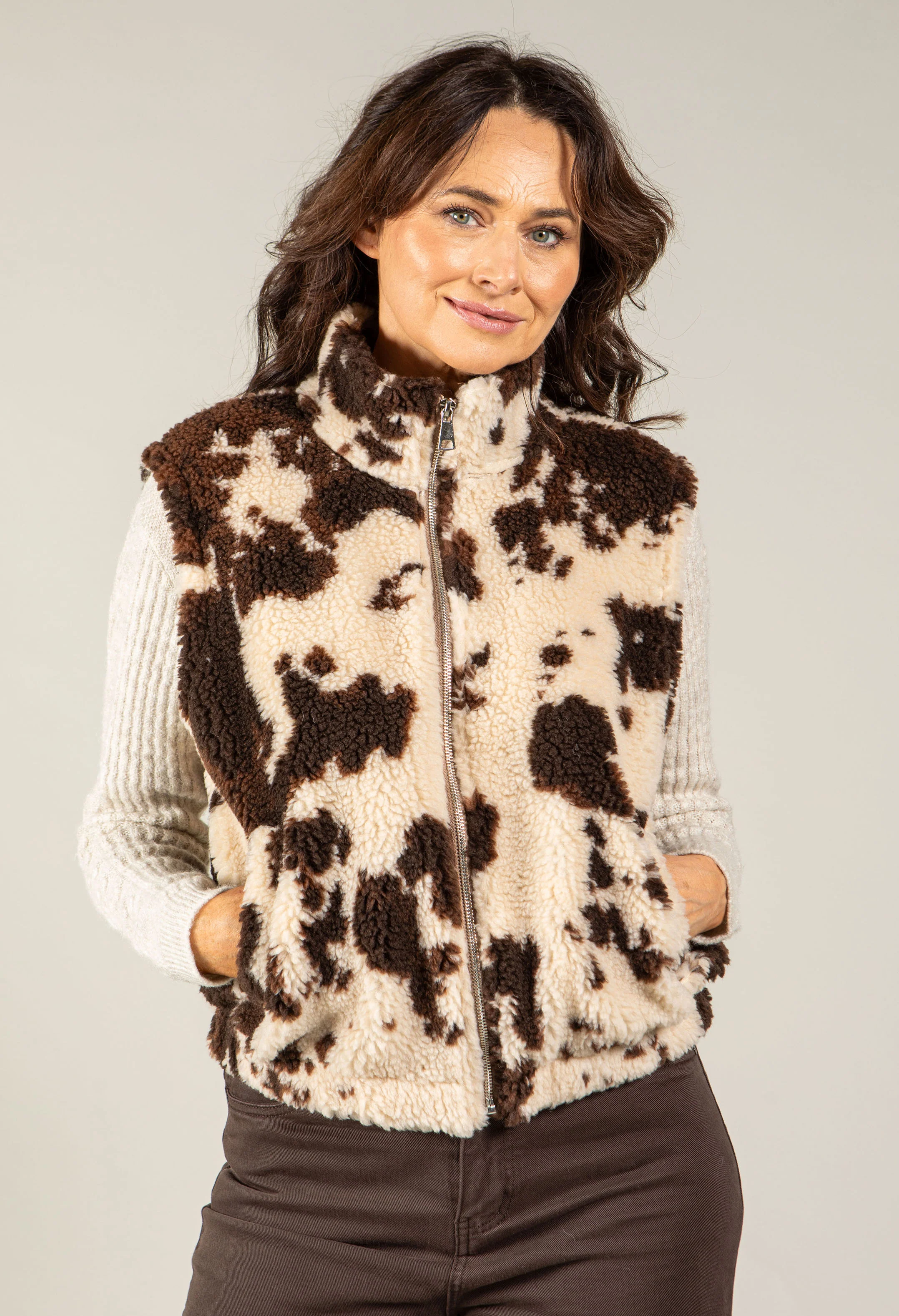 Cow Print Fleece Gilet - Image 3