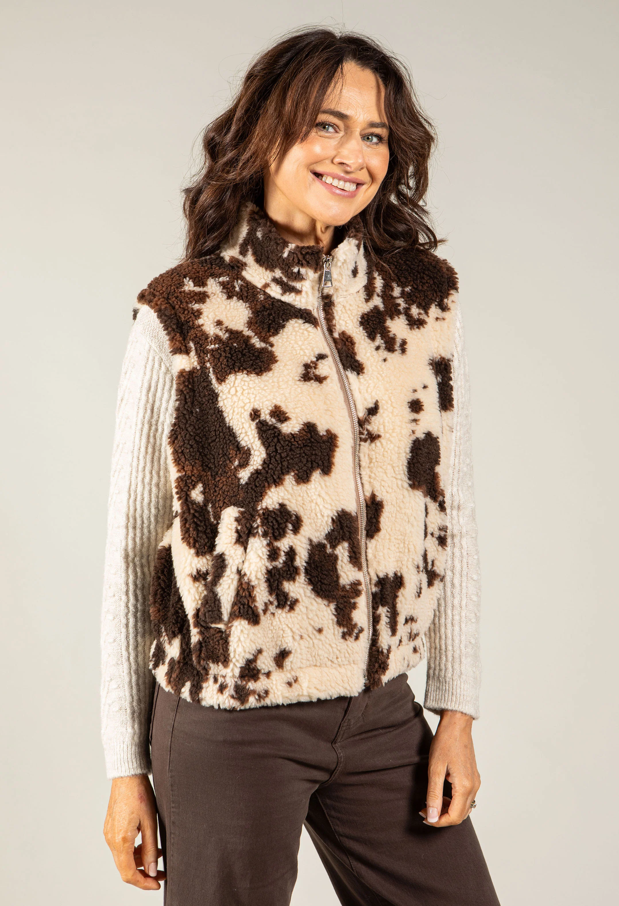 Cow Print Fleece Gilet - Image 4