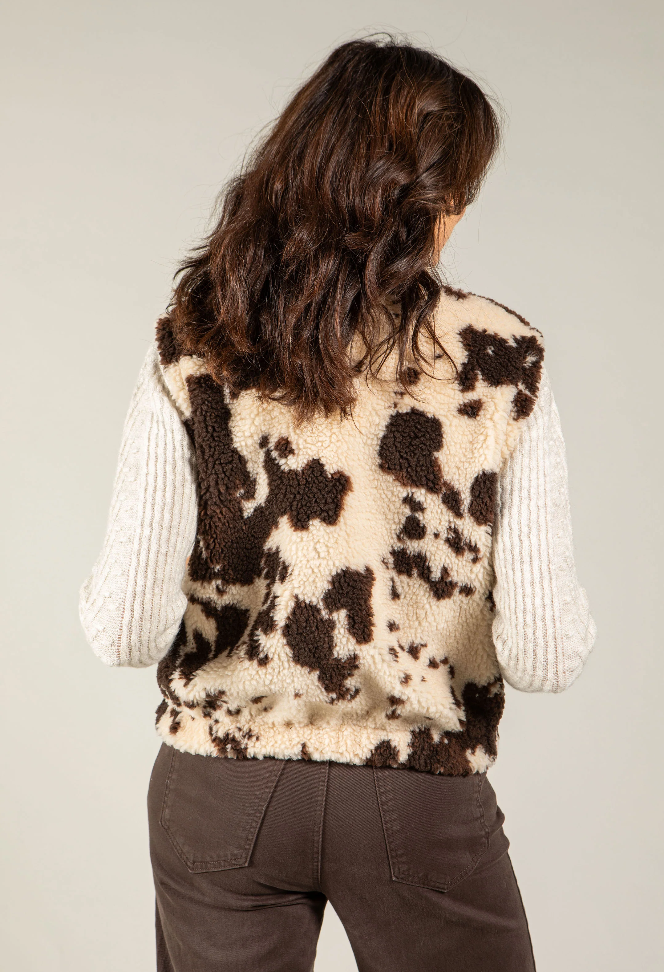 Cow Print Fleece Gilet - Image 5
