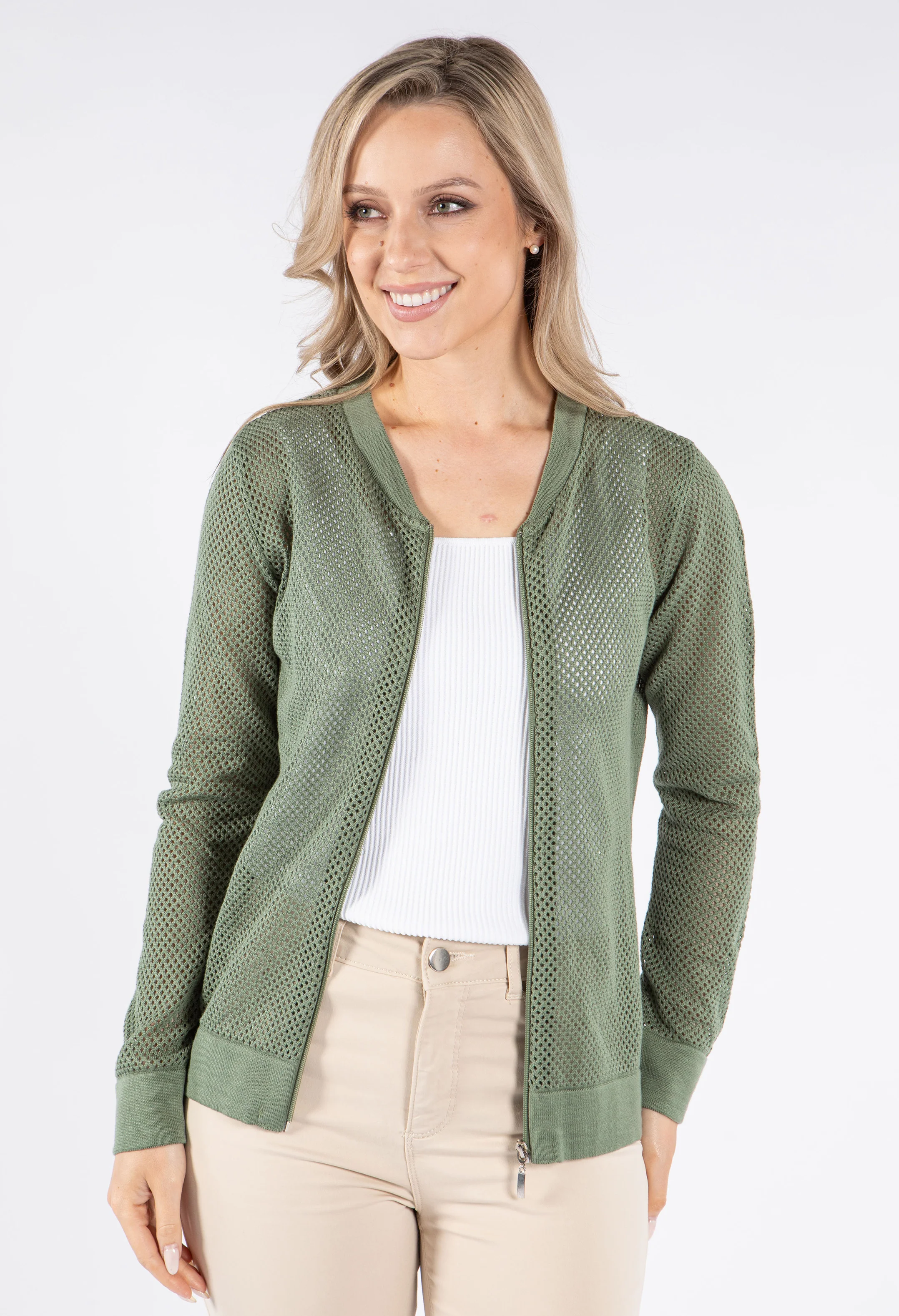 Crochet Knit Bomber Jacket - Image 11