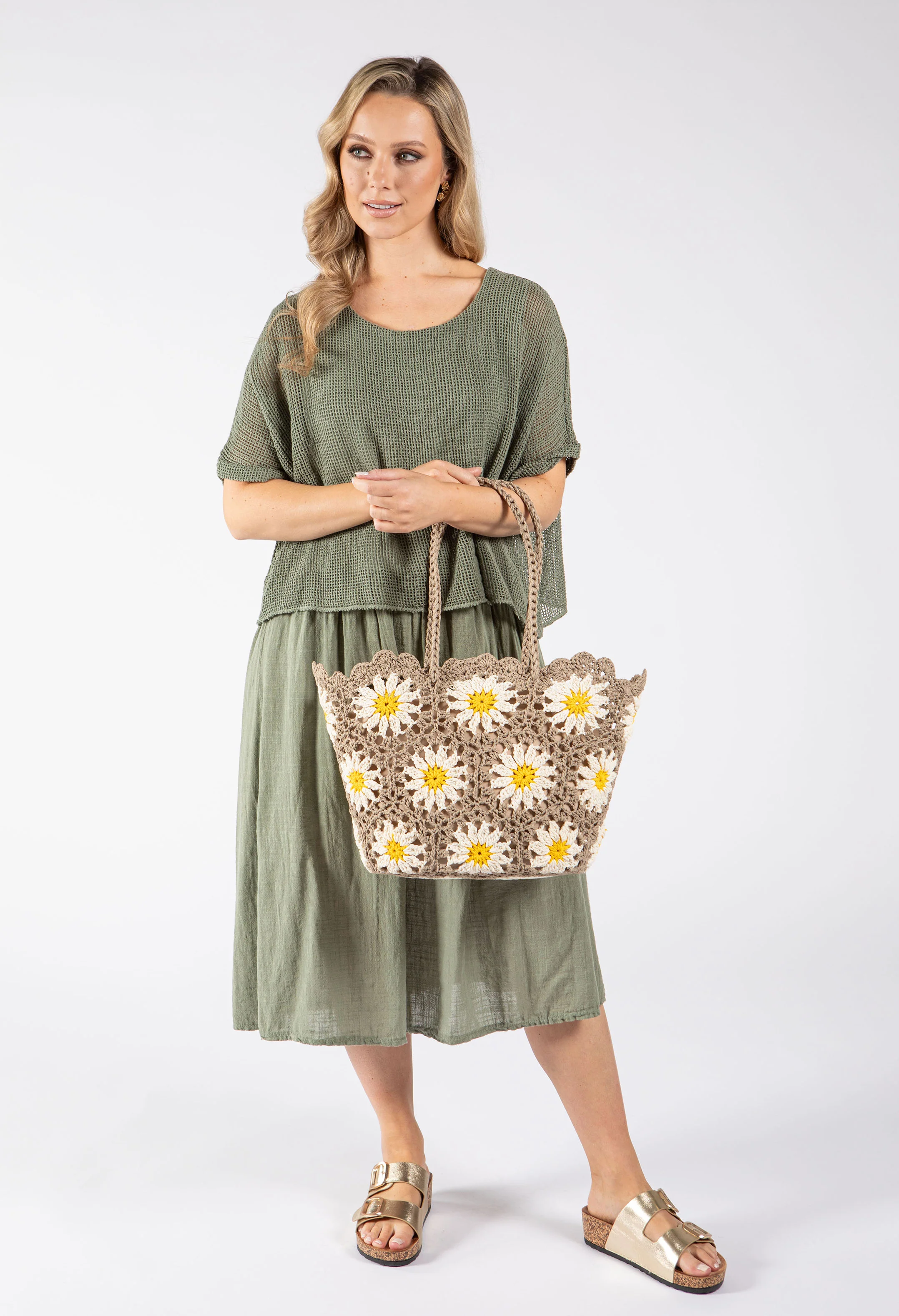 Crochet Knit Daisy Tote Bag - Image 3