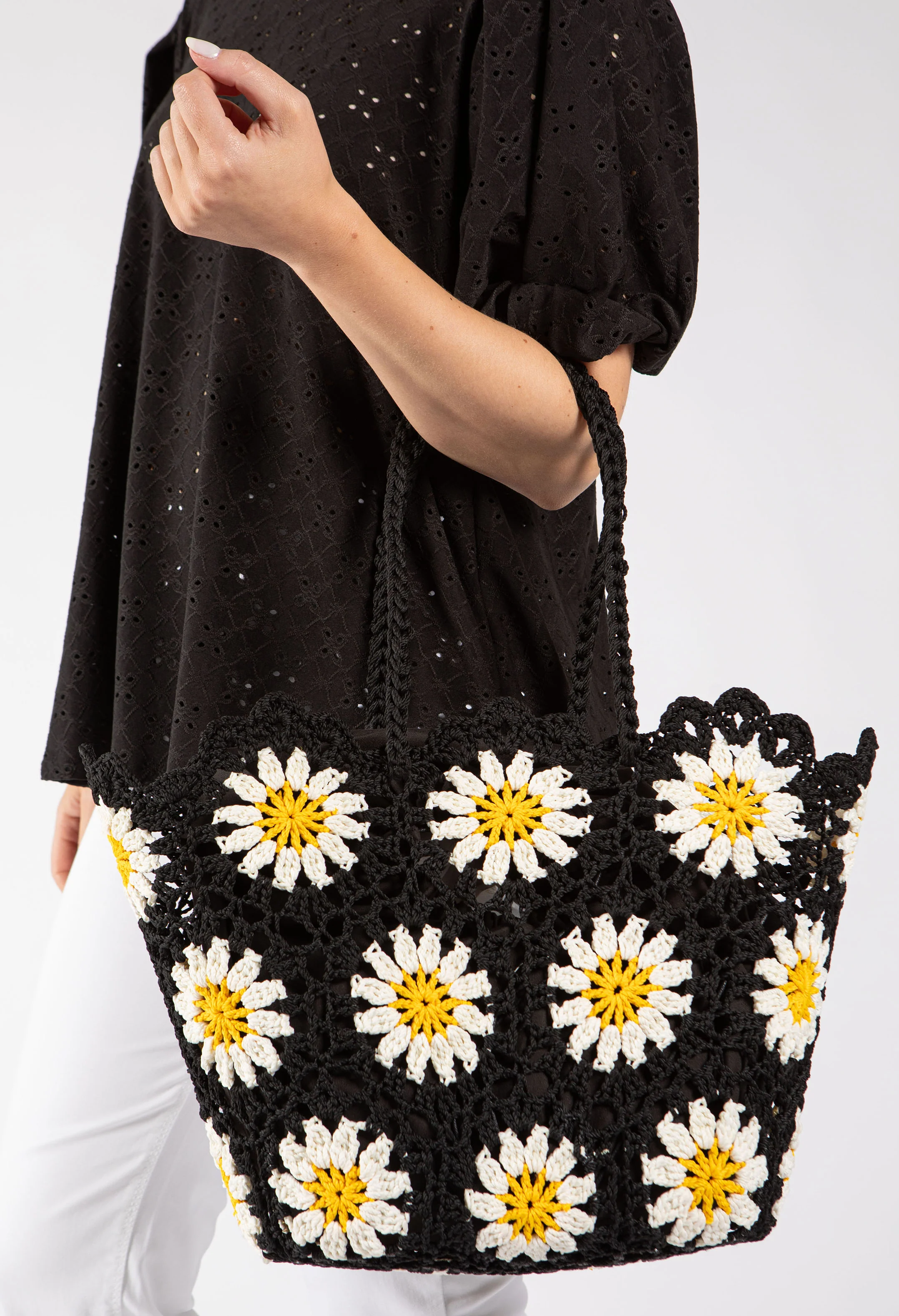 Crochet Knit Daisy Tote Bag - Image 4