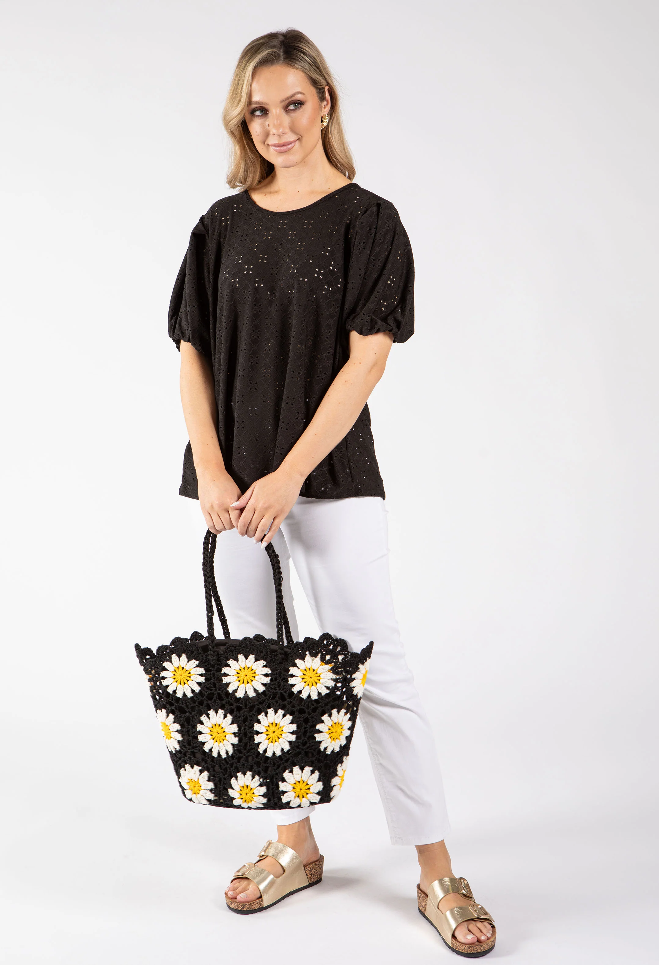 Crochet Knit Daisy Tote Bag - Image 5
