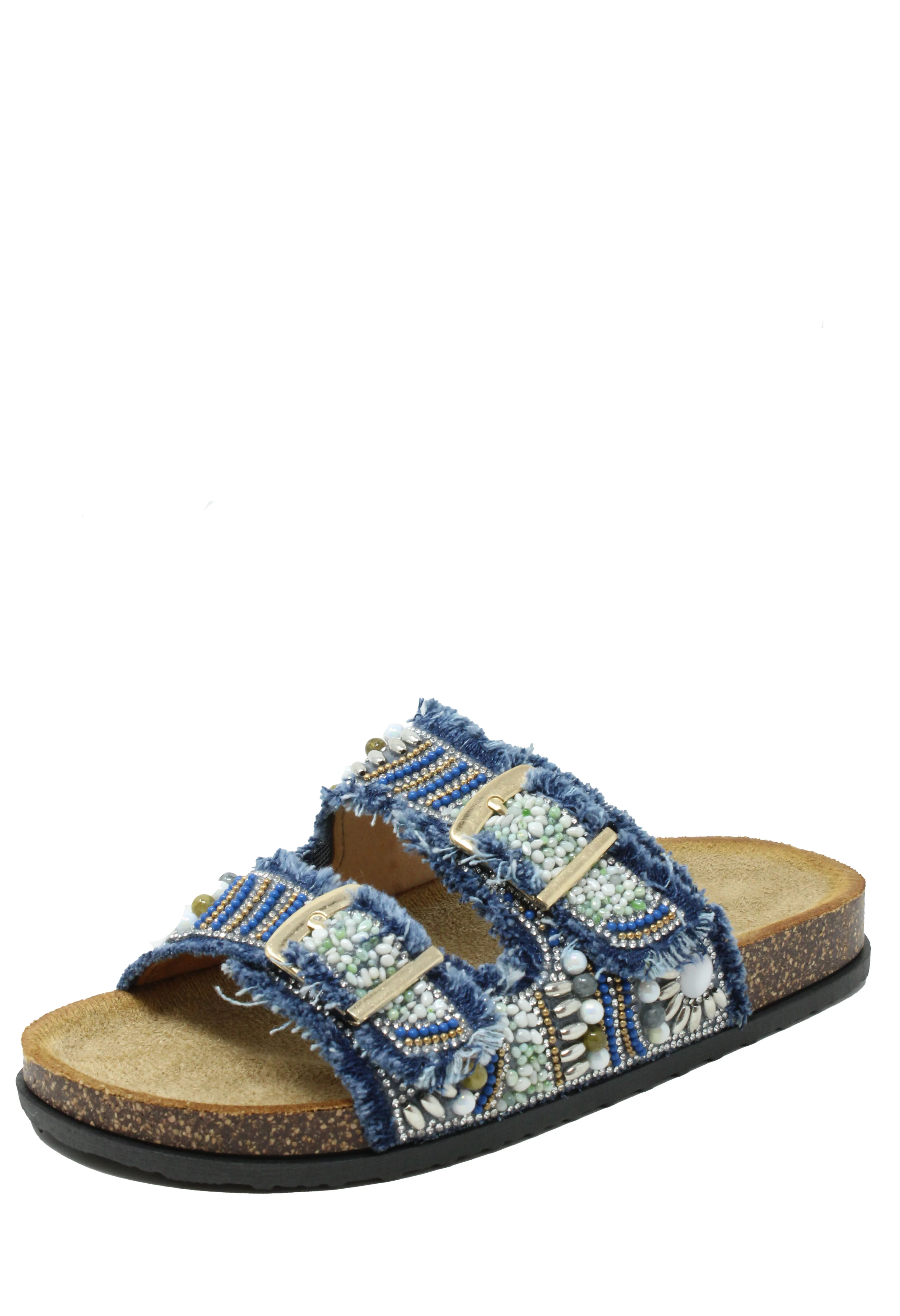 Denim Beaded Double Strap Sandal - Image 3