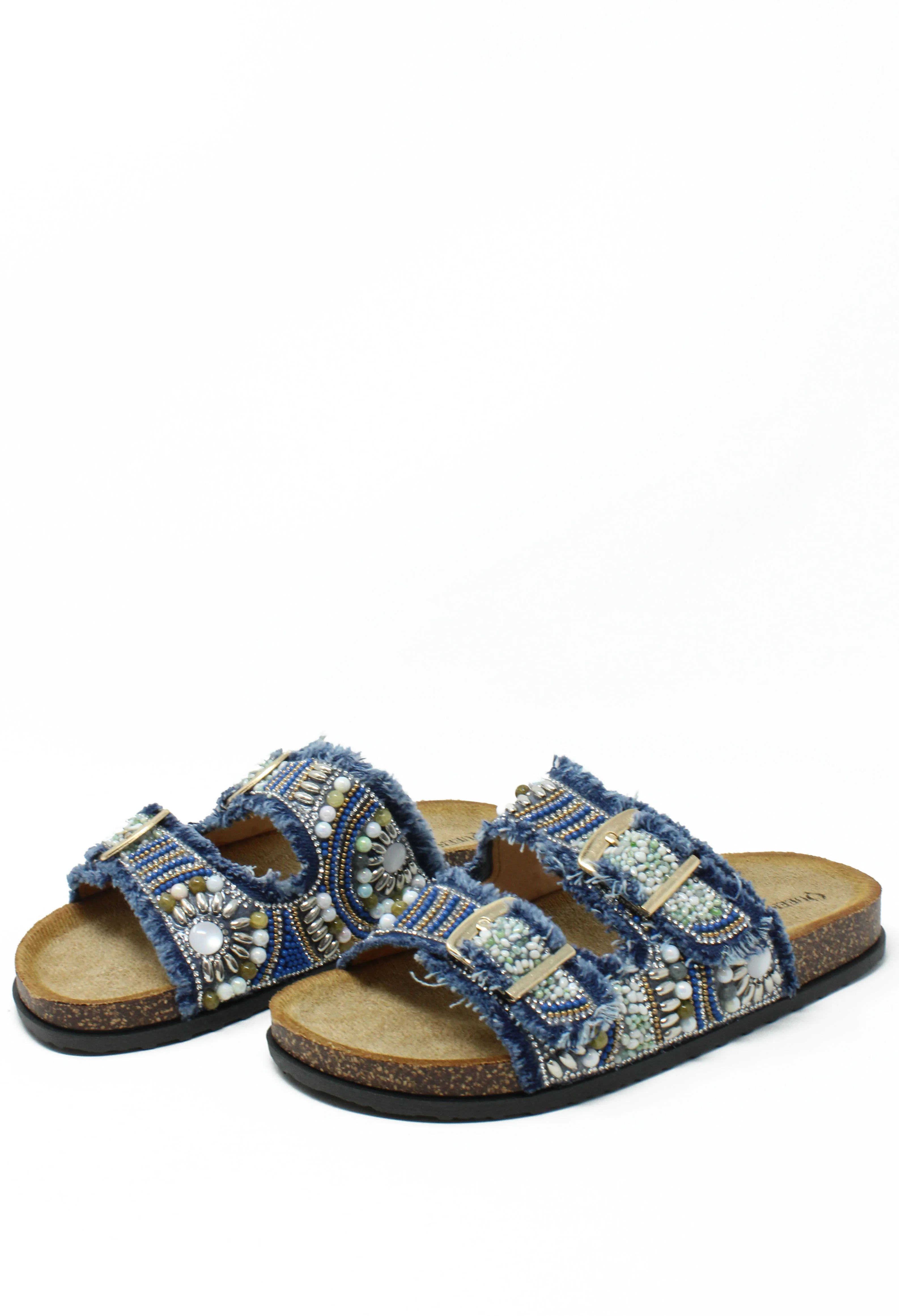 Denim Beaded Double Strap Sandal - Image 4