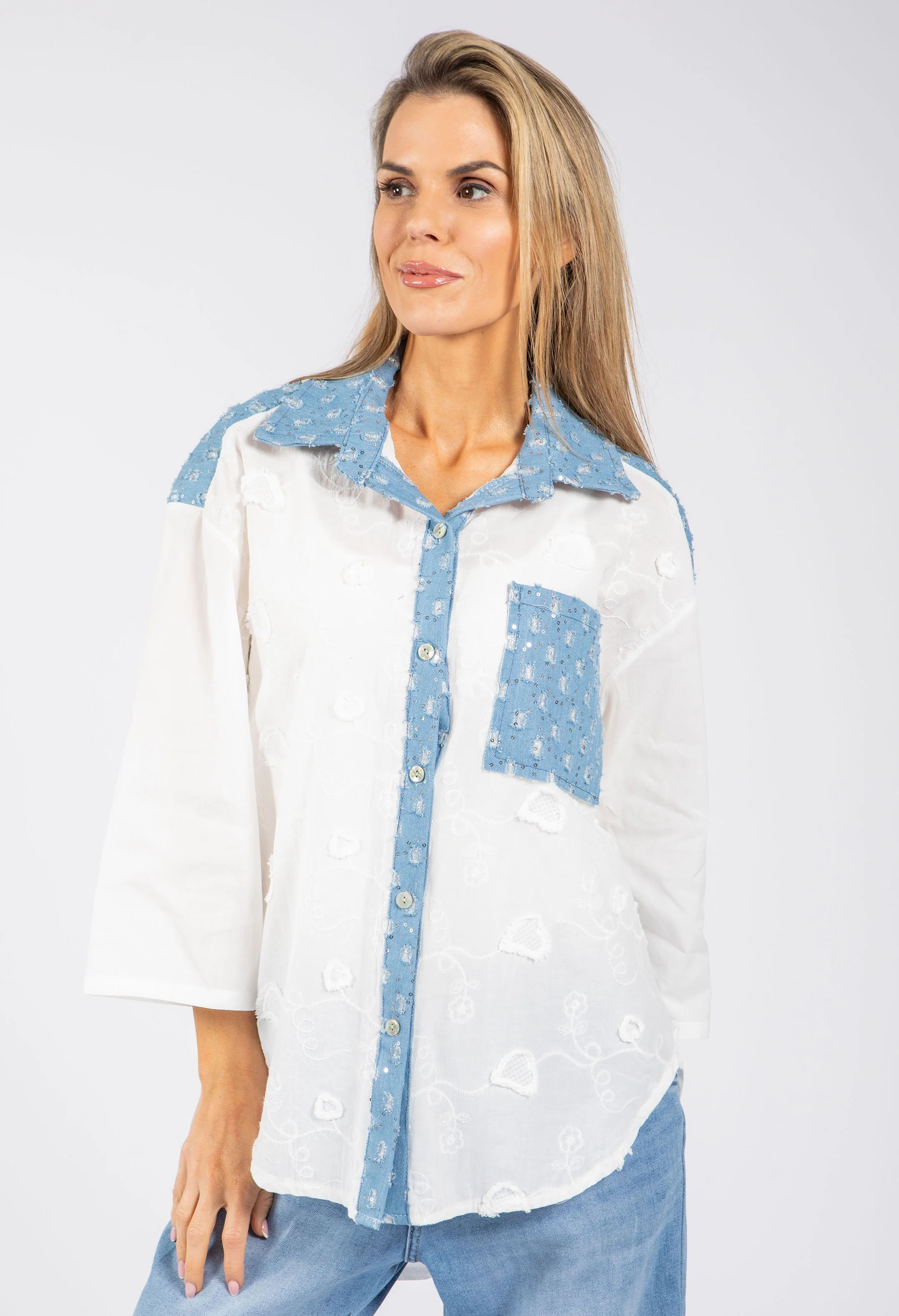 Denim Detail Floral Shirt - Image 4