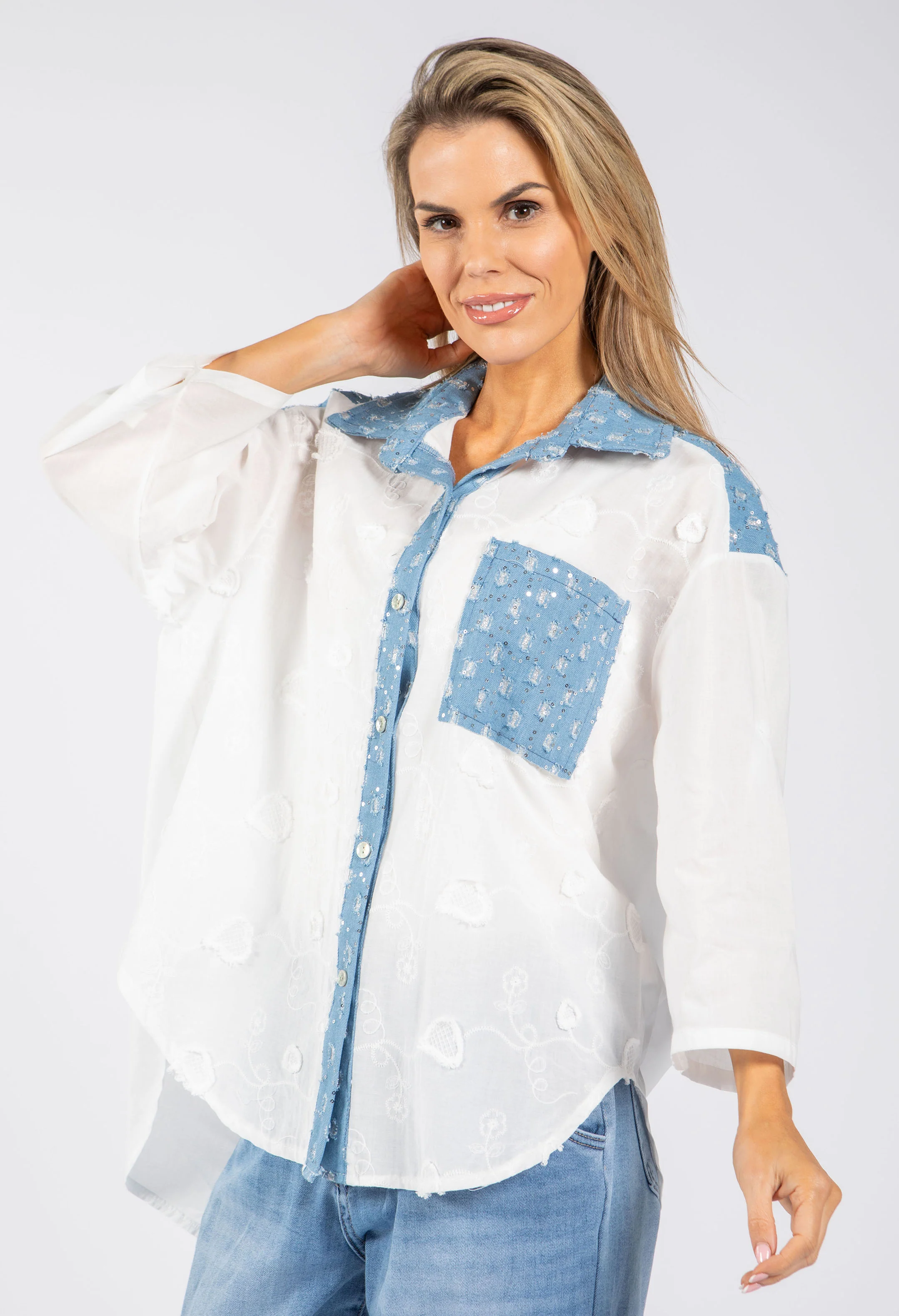 Denim Detail Floral Shirt - Image 5