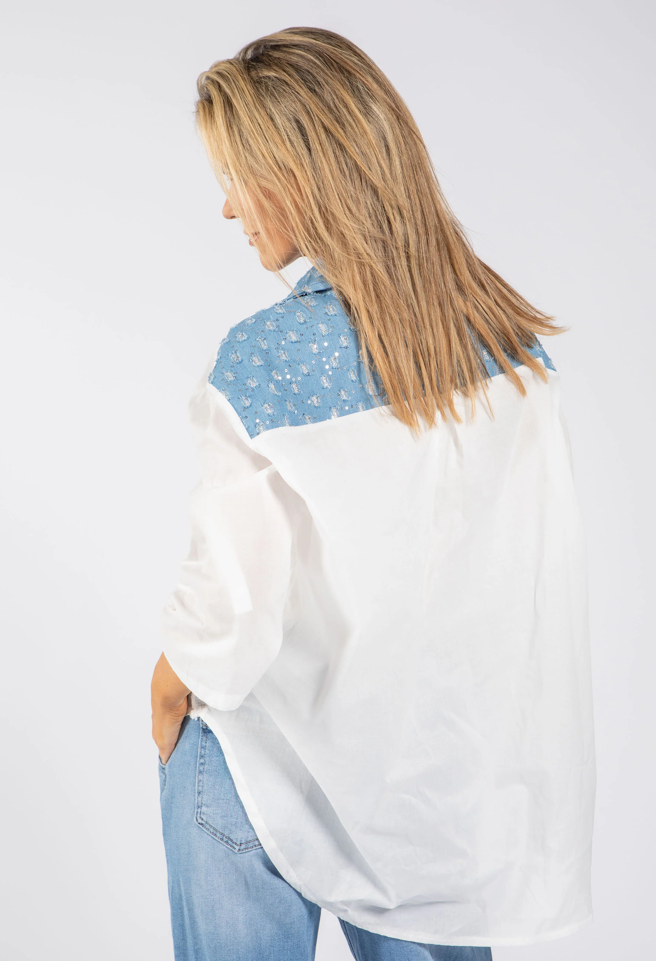 Denim Detail Floral Shirt - Image 6