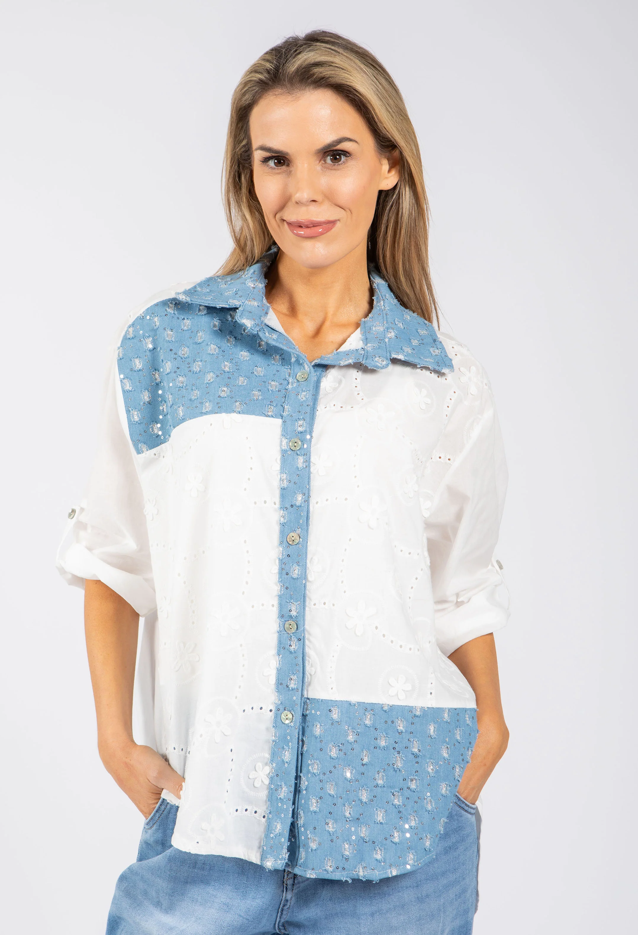 Denim Detail Floral Shirt - Image 3