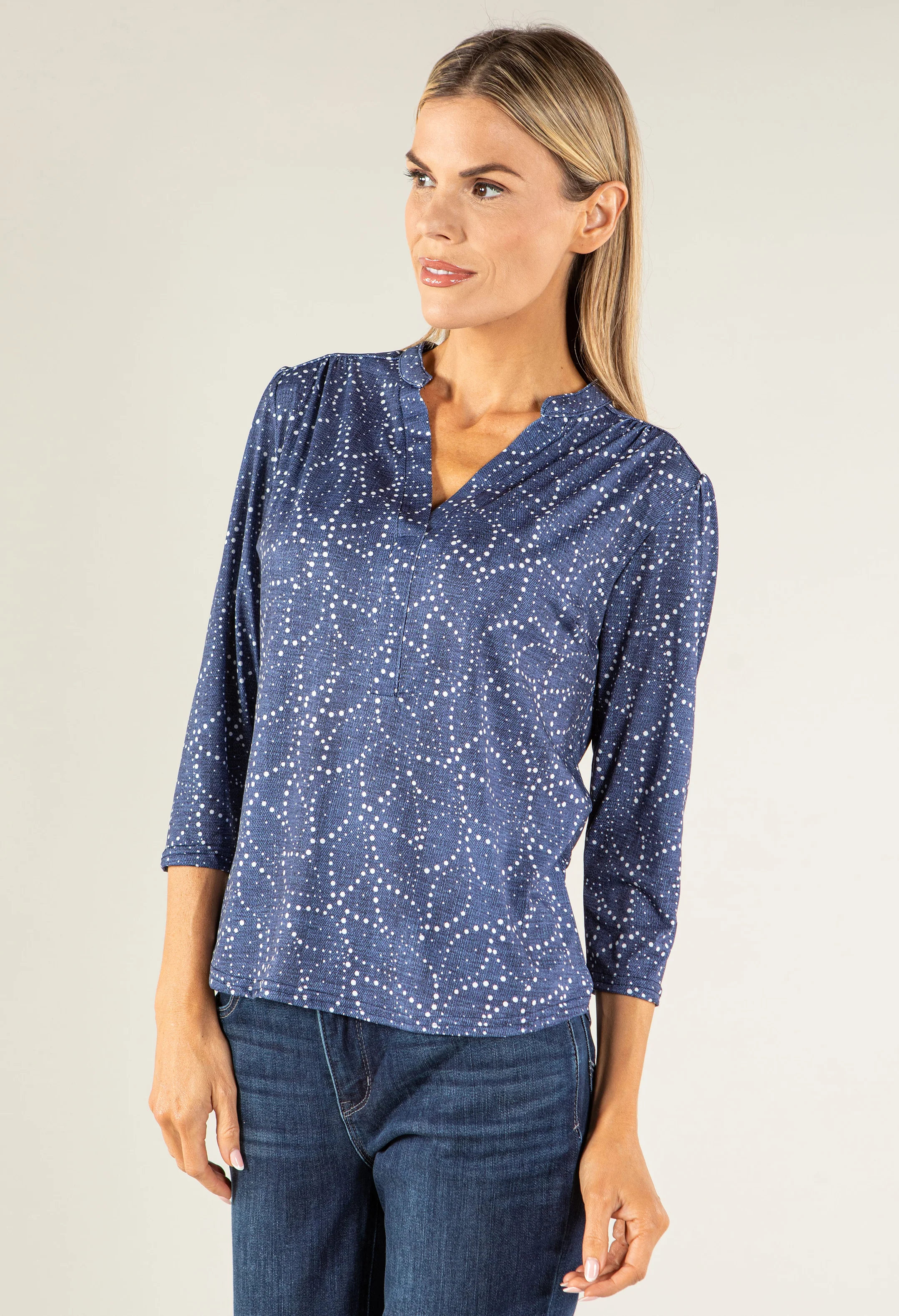 Denim Look V-Neck Top - Image 2