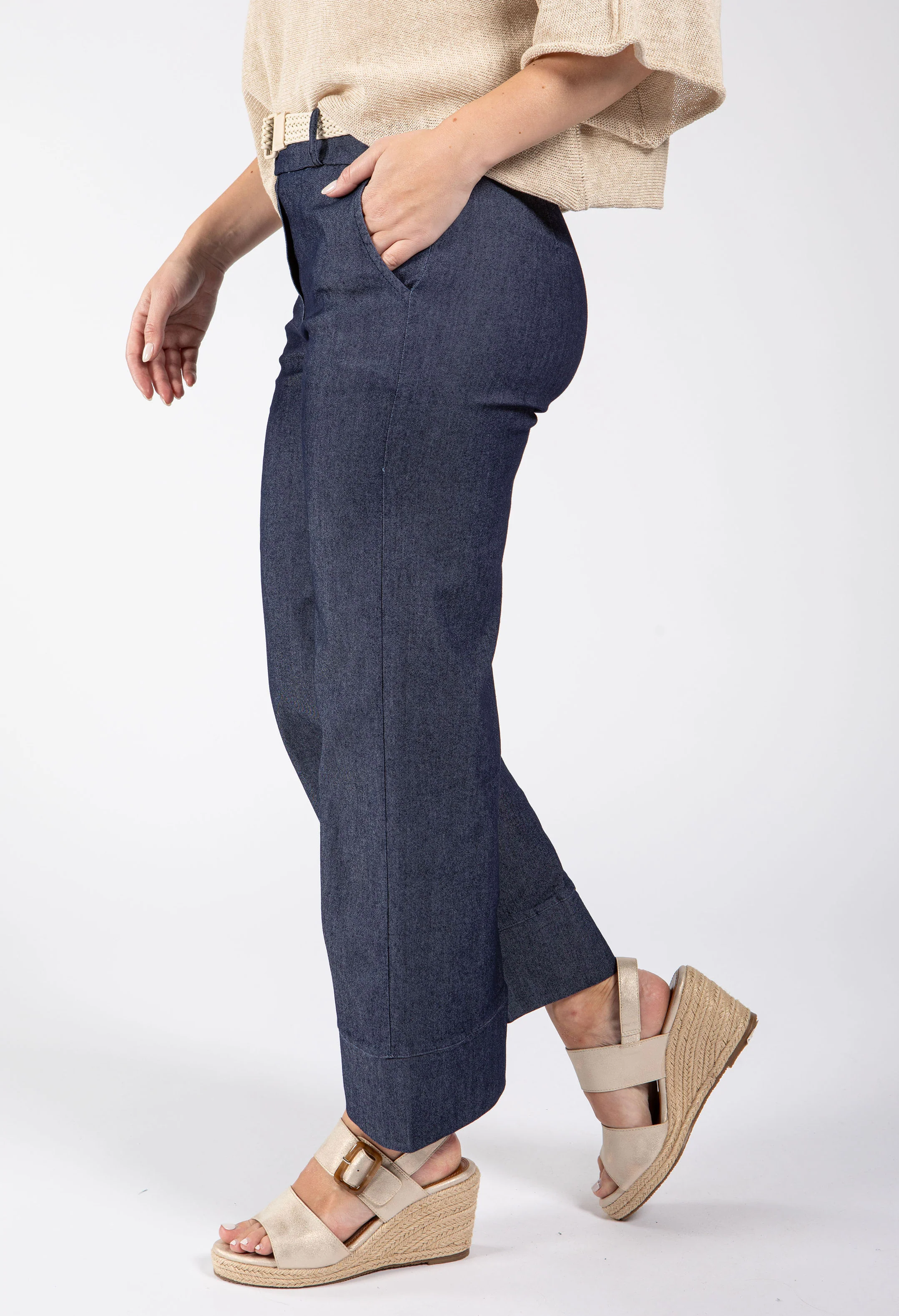 Denim Look Wide Leg Trousers - Image 3