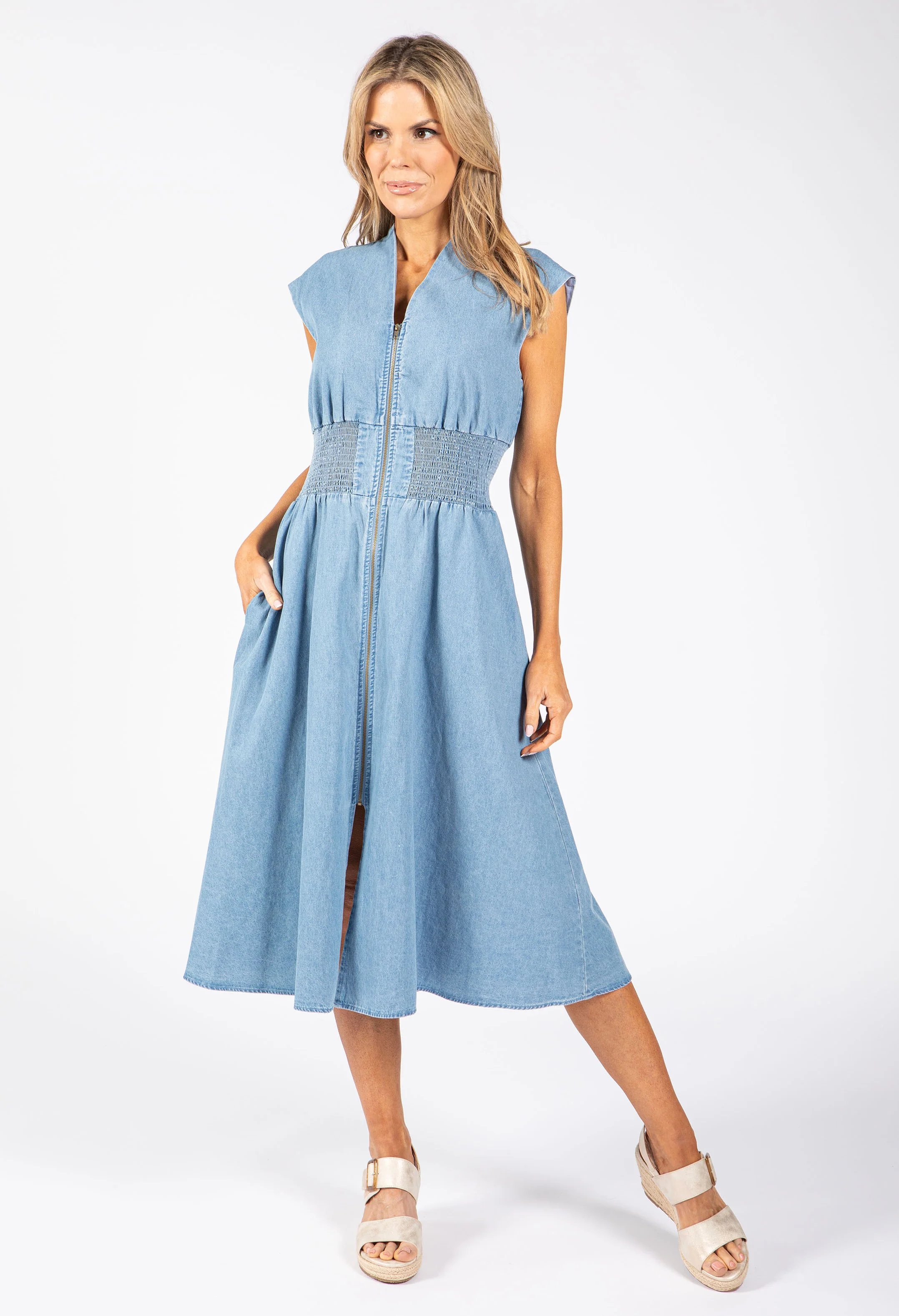 Denim Zip-Up Midi Dress - Image 2