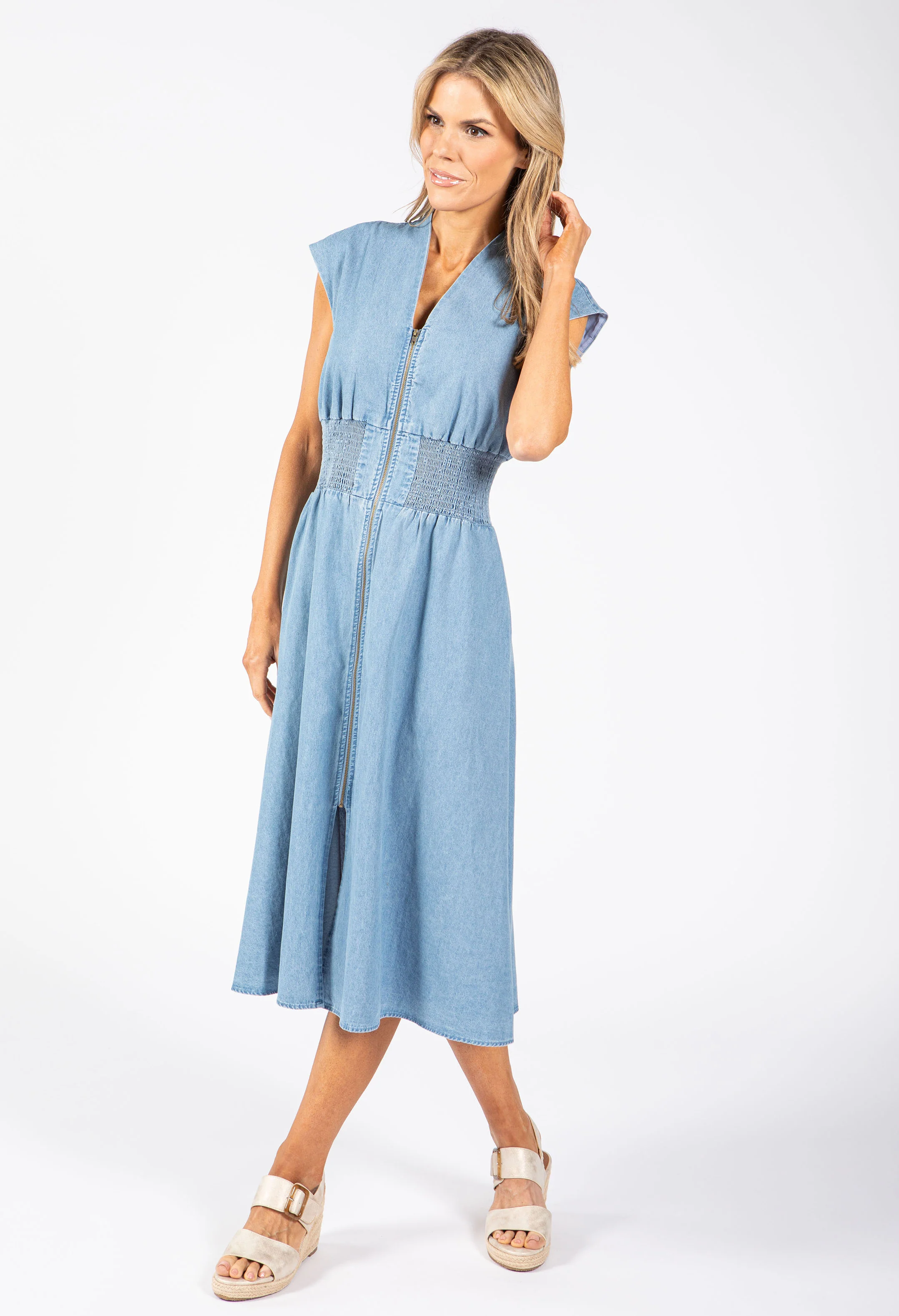 Denim Zip-Up Midi Dress - Image 4