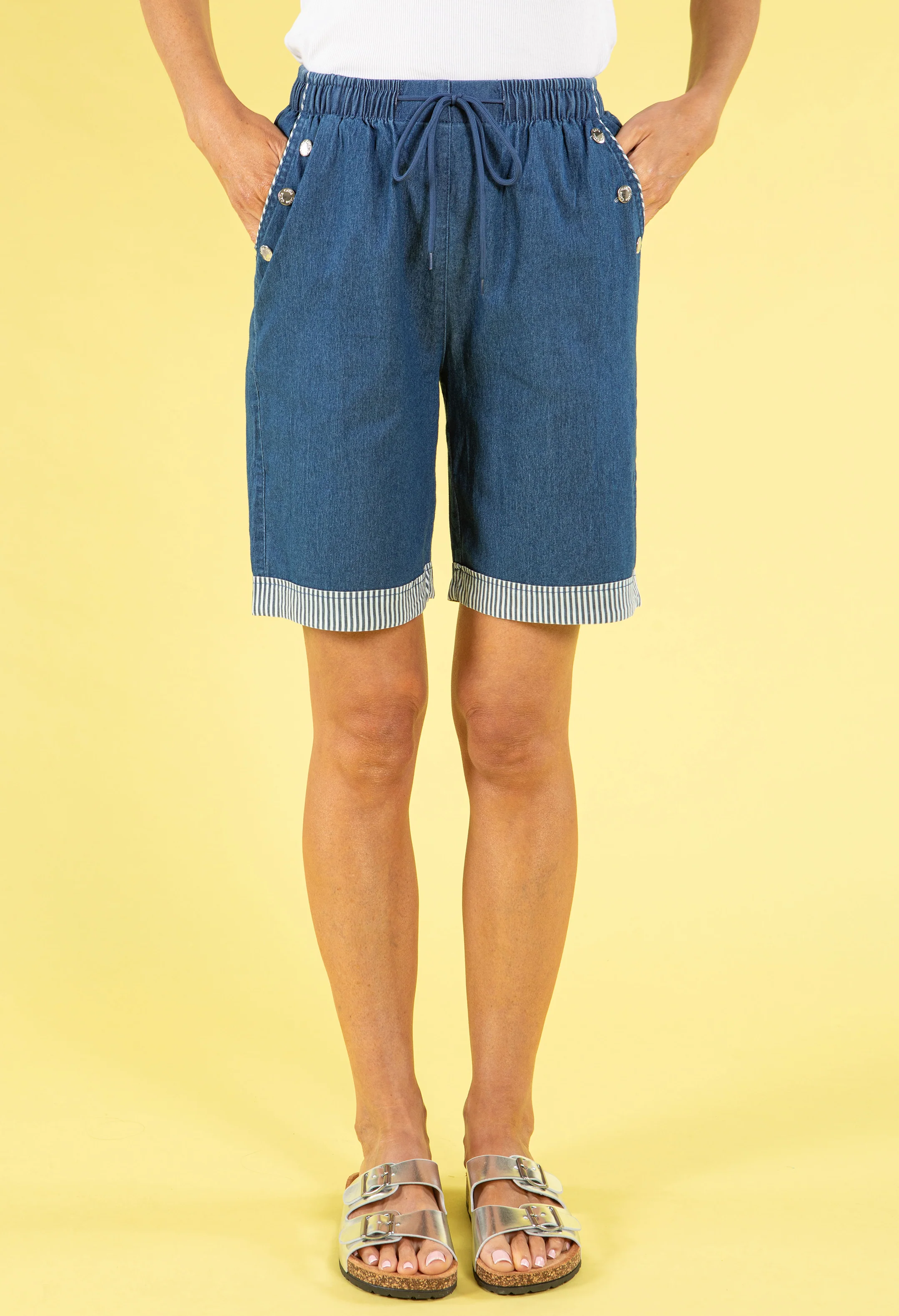 Drawstring Denim Look Shorts - Image 3