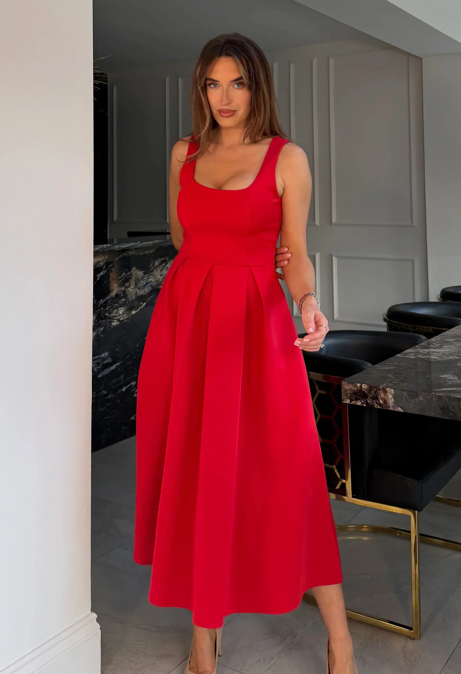 Erica Square Neck Pleated Midi Dress - Image 2