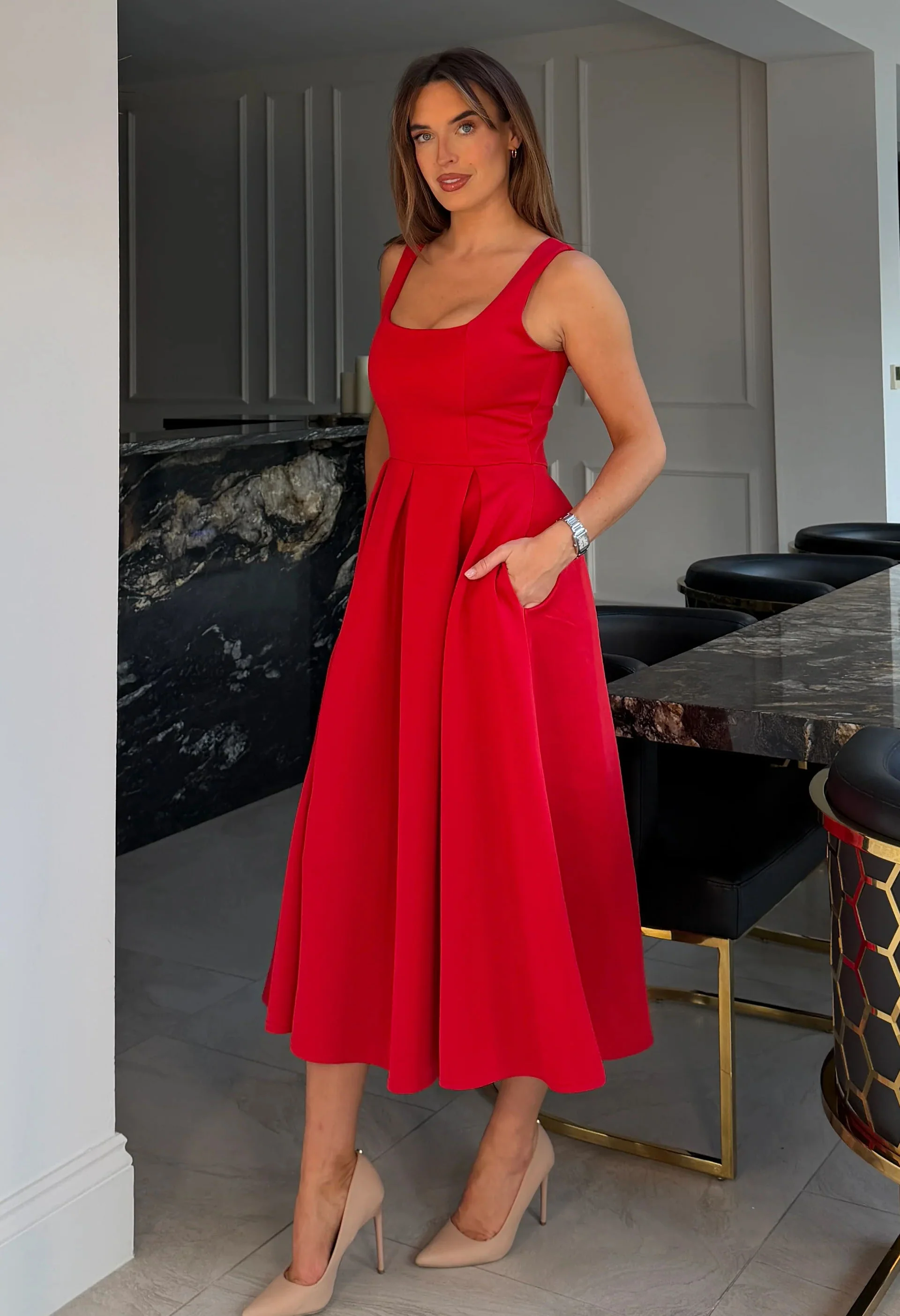 Erica Square Neck Pleated Midi Dress - Image 3