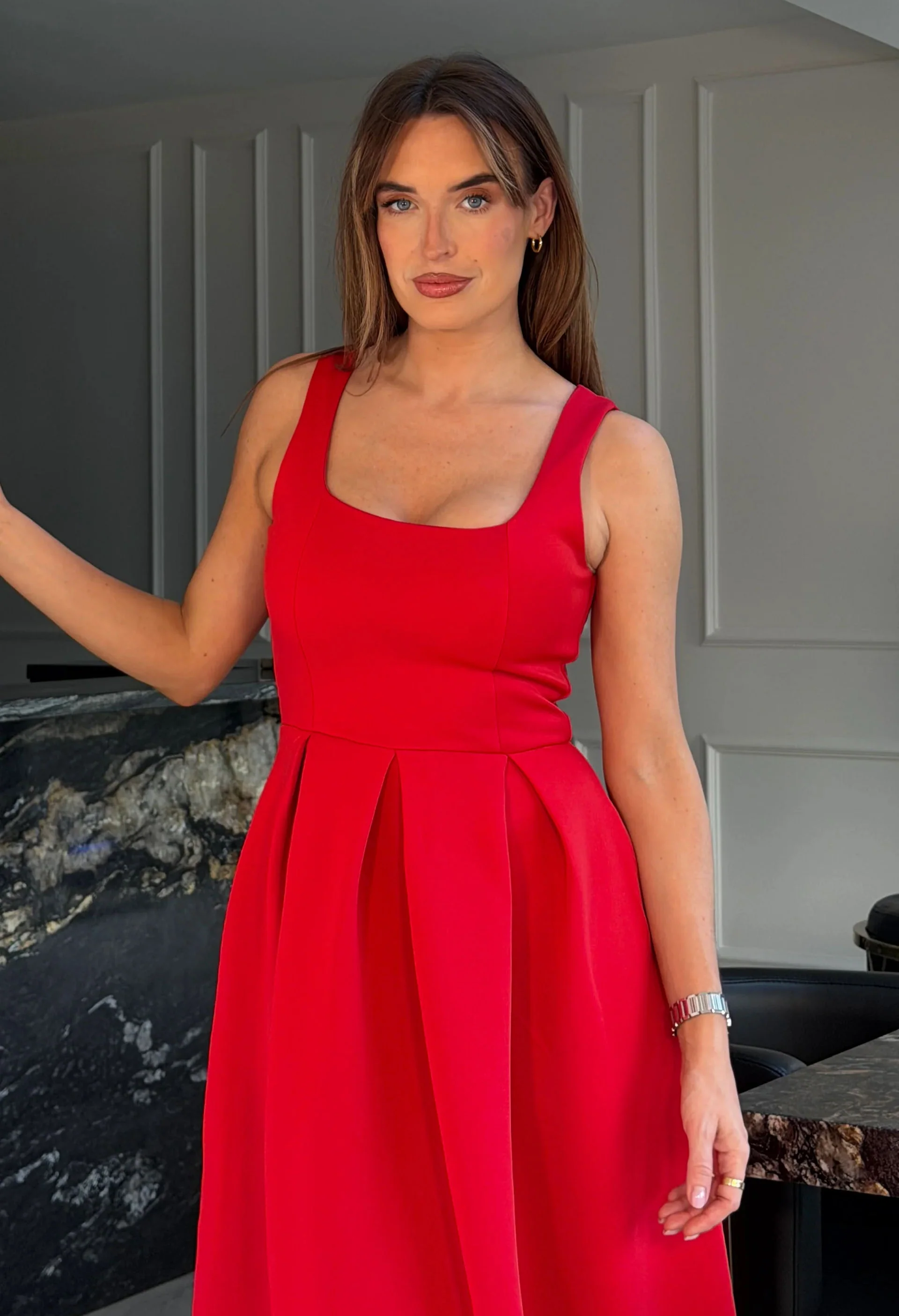 Erica Square Neck Pleated Midi Dress - Image 4