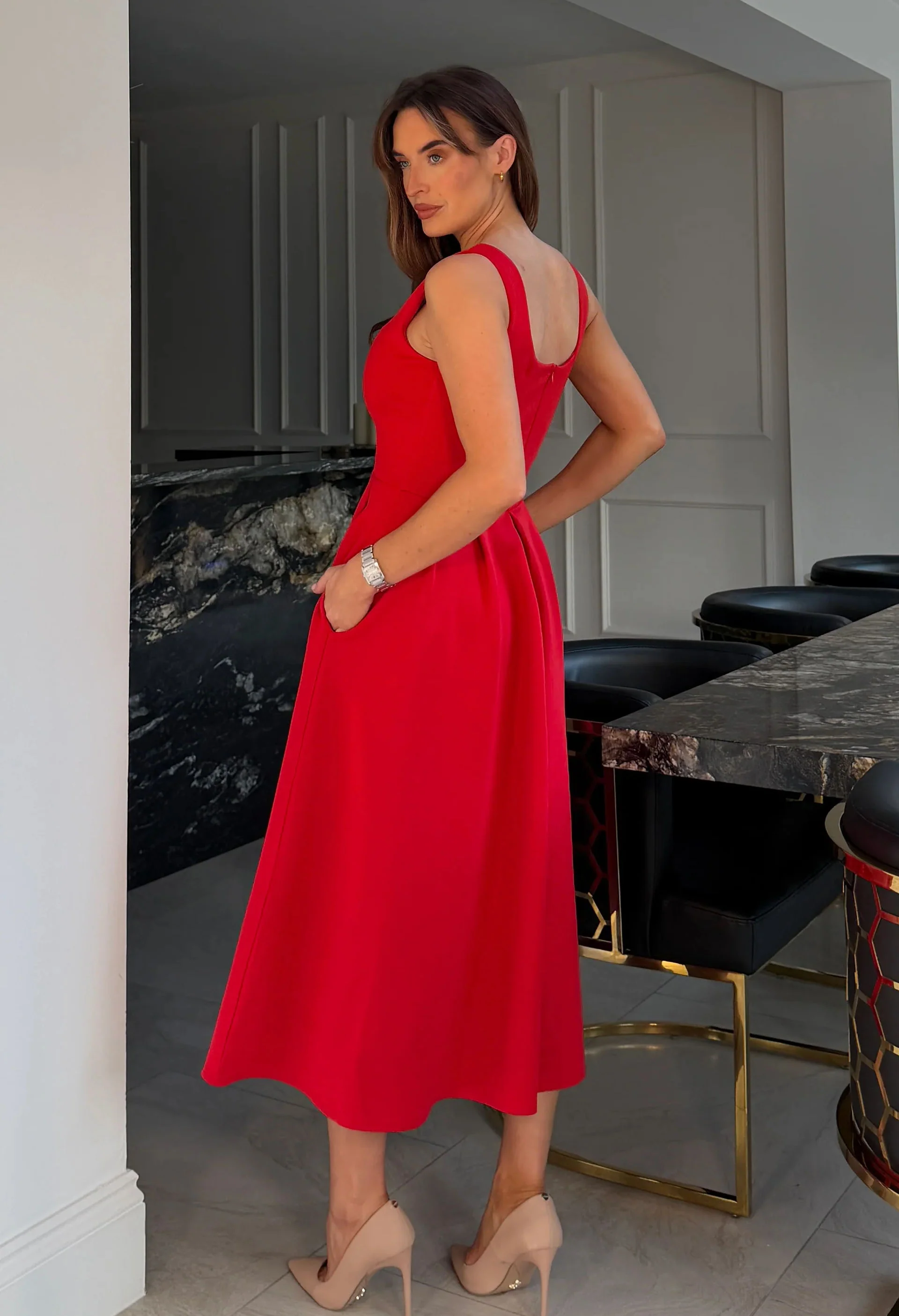 Erica Square Neck Pleated Midi Dress - Image 5
