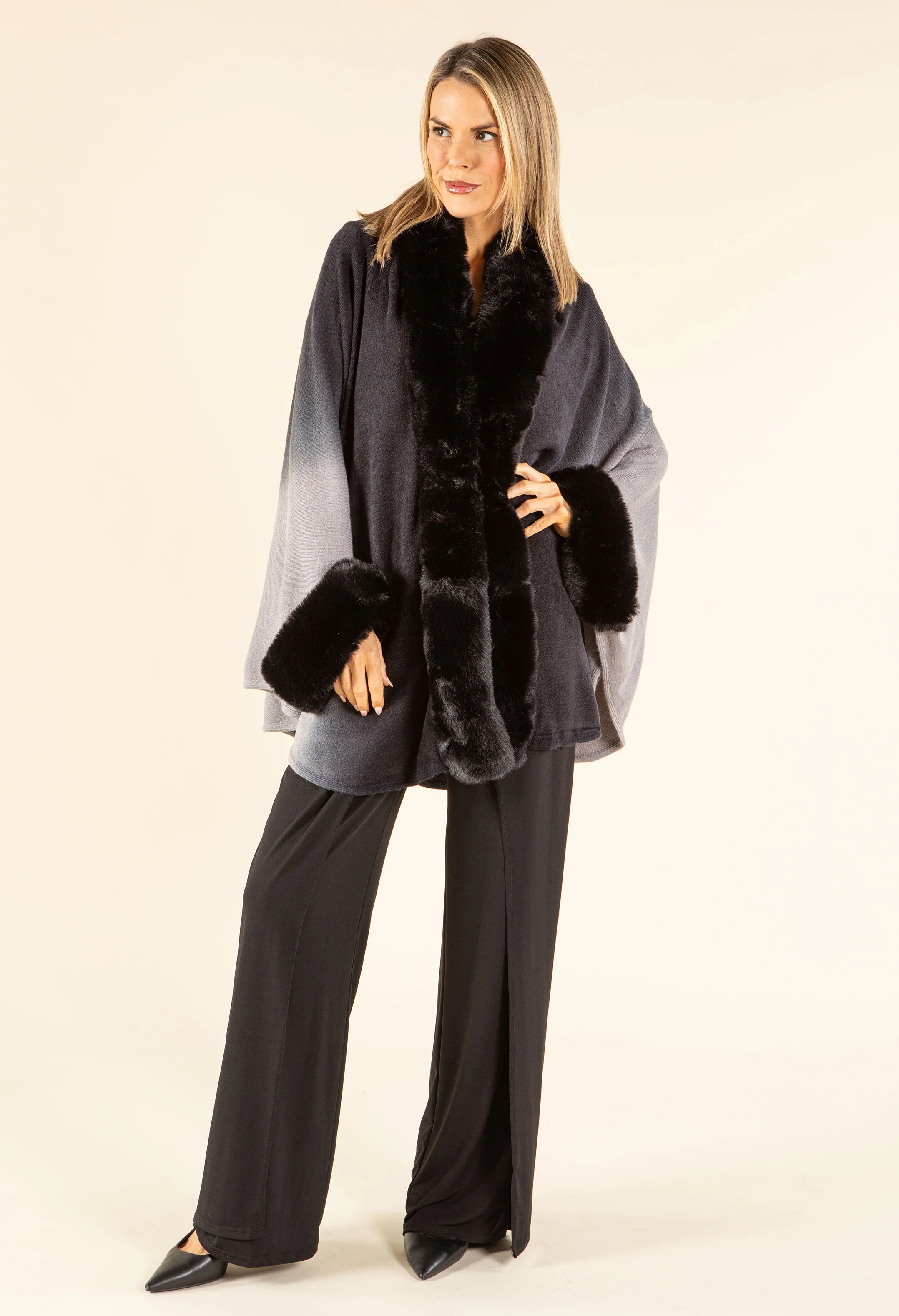Faux Fur Trim Ombré Cape - Image 2