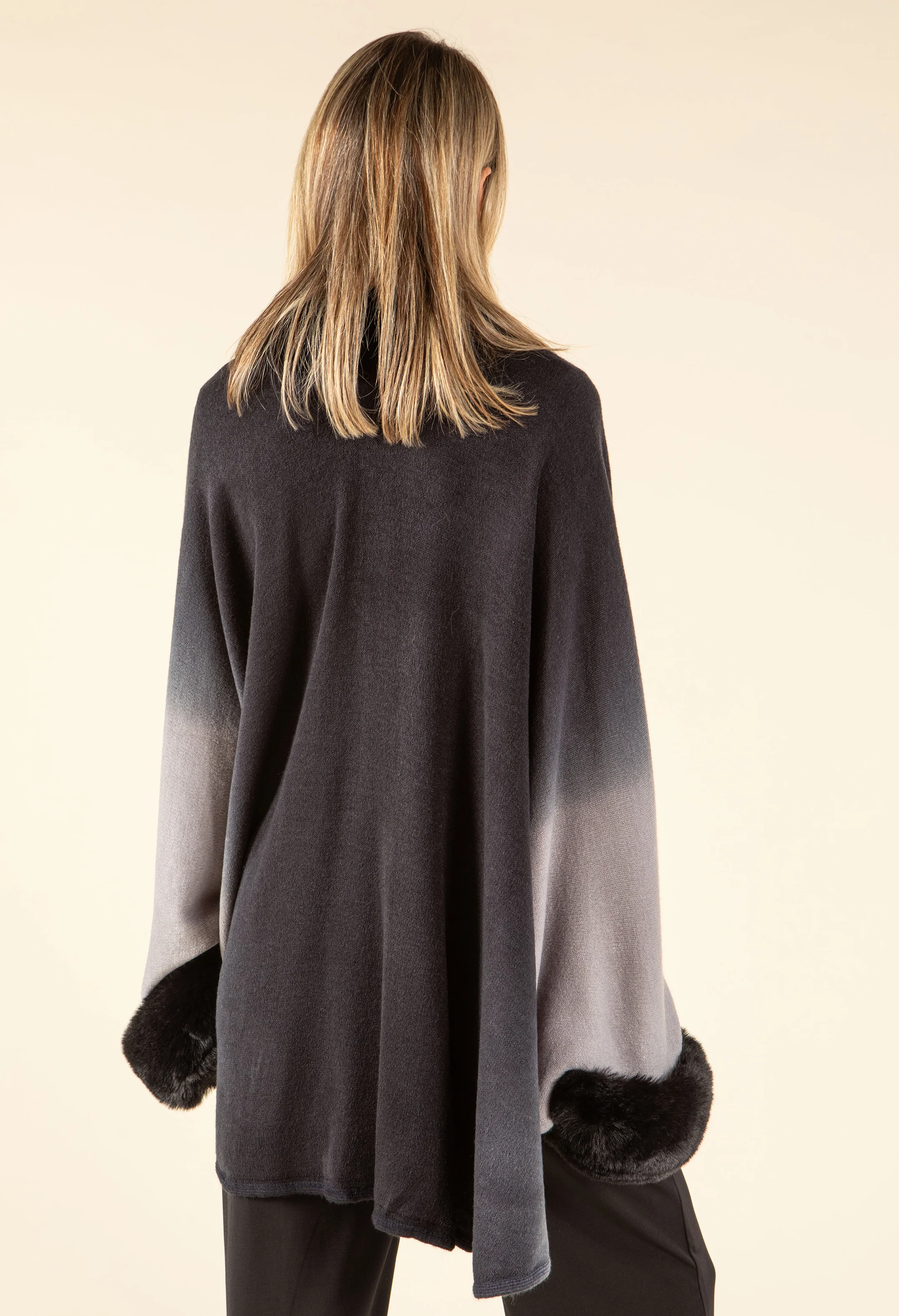 Faux Fur Trim Ombré Cape - Image 5