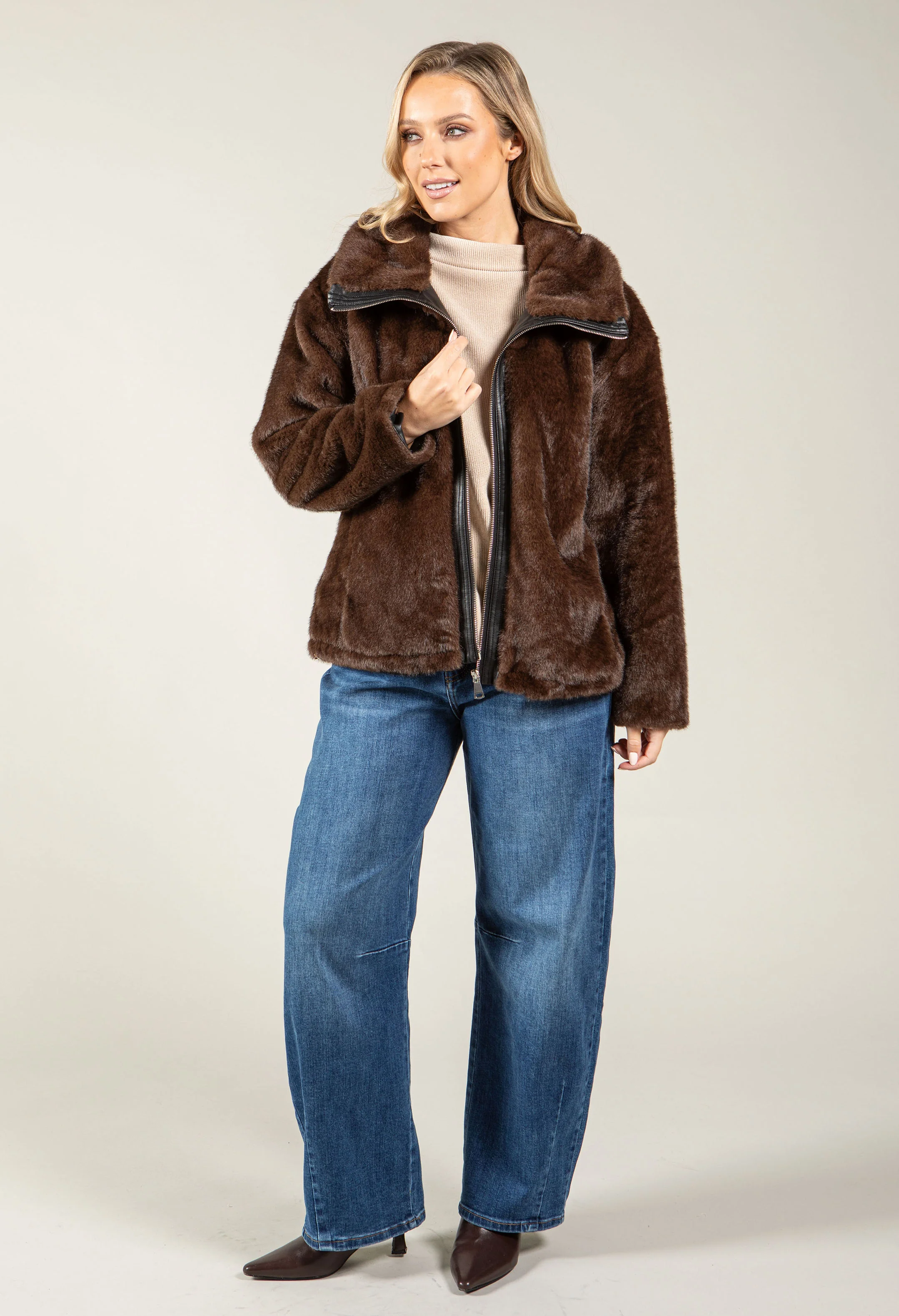 Faux Fur Zip-Up Jacket - Image 6