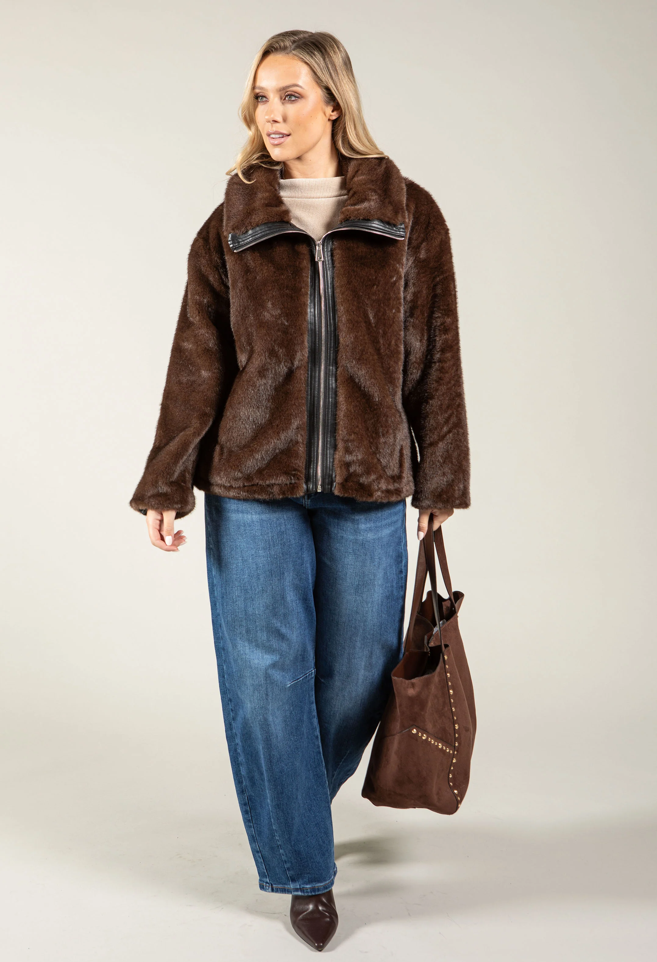 Faux Fur Zip-Up Jacket - Image 8