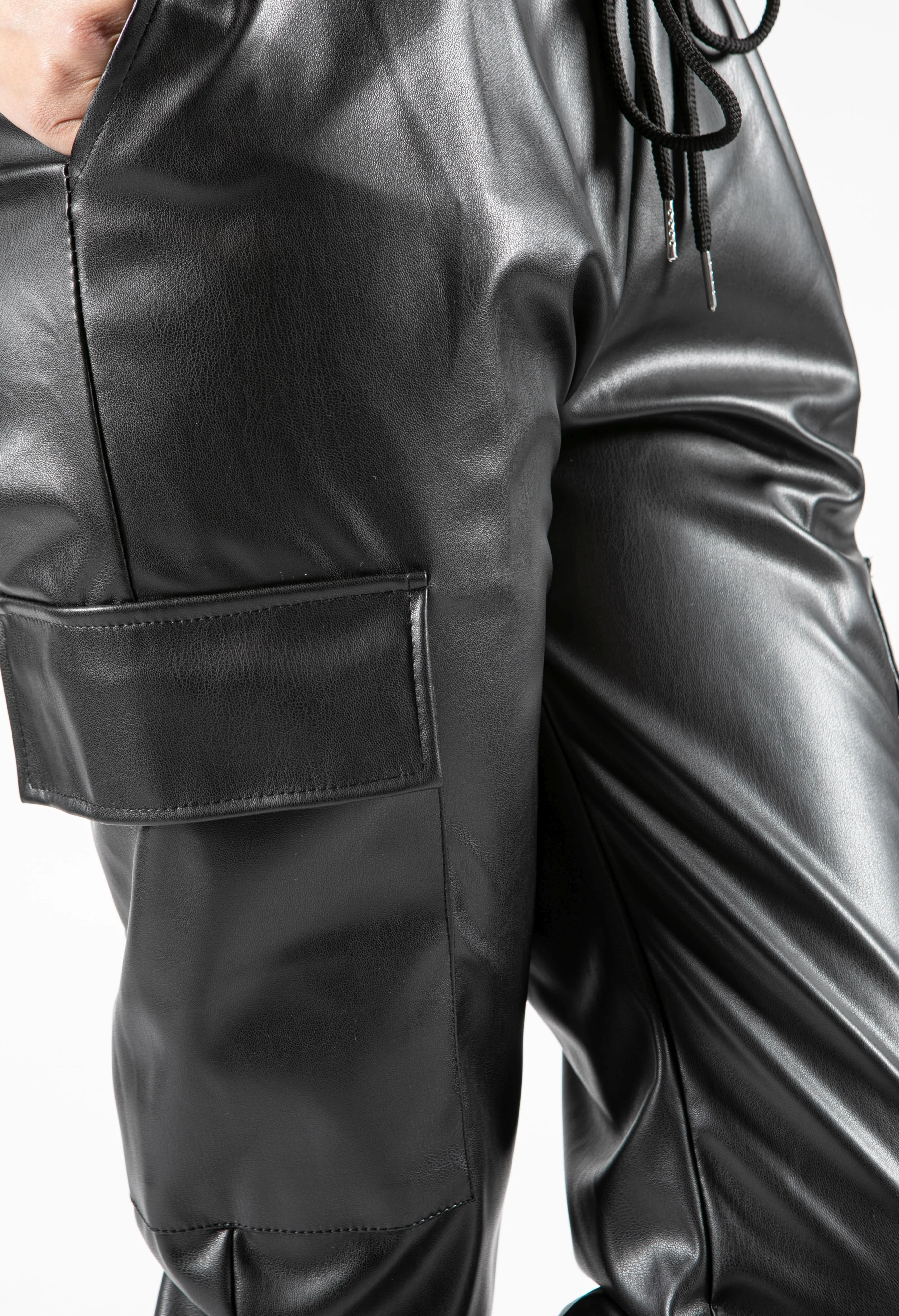 Faux Leather Cargo Style Trousers - Image 10