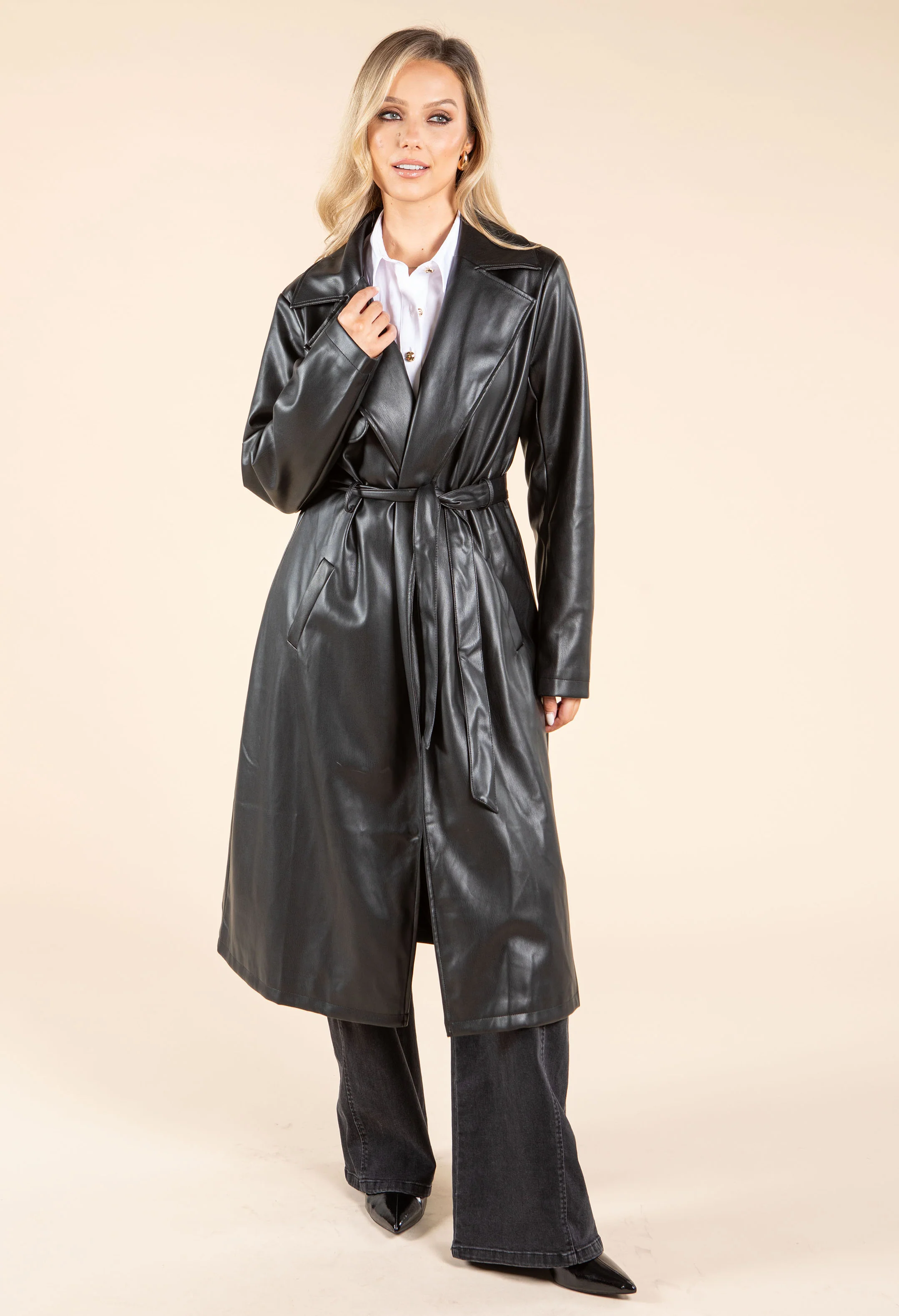 Faux Leather Trench Coat - Image 2