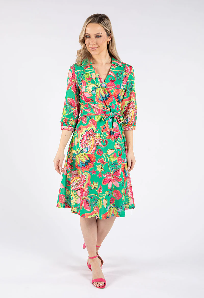 Faux Wrap Floral Paisley Print Dress - Image 3