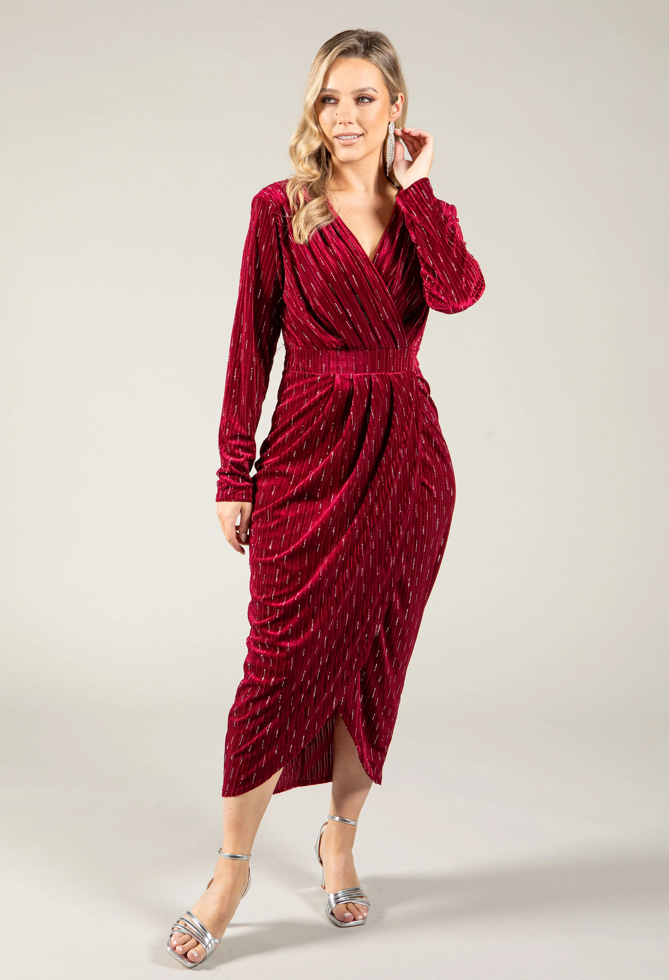 Faux Wrap Velvet Midi Dress - Image 10