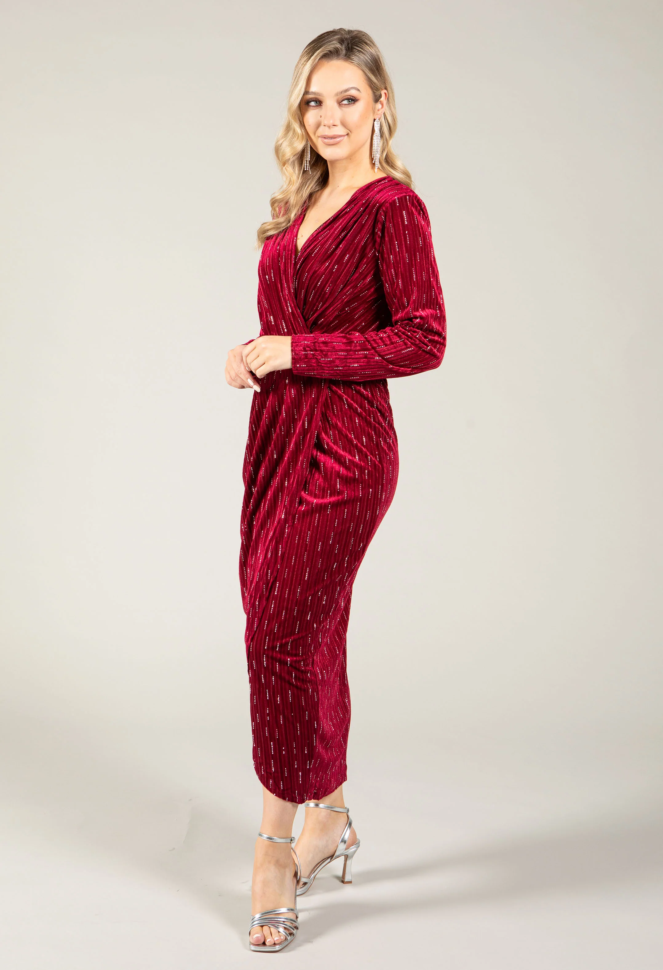 Faux Wrap Velvet Midi Dress - Image 11