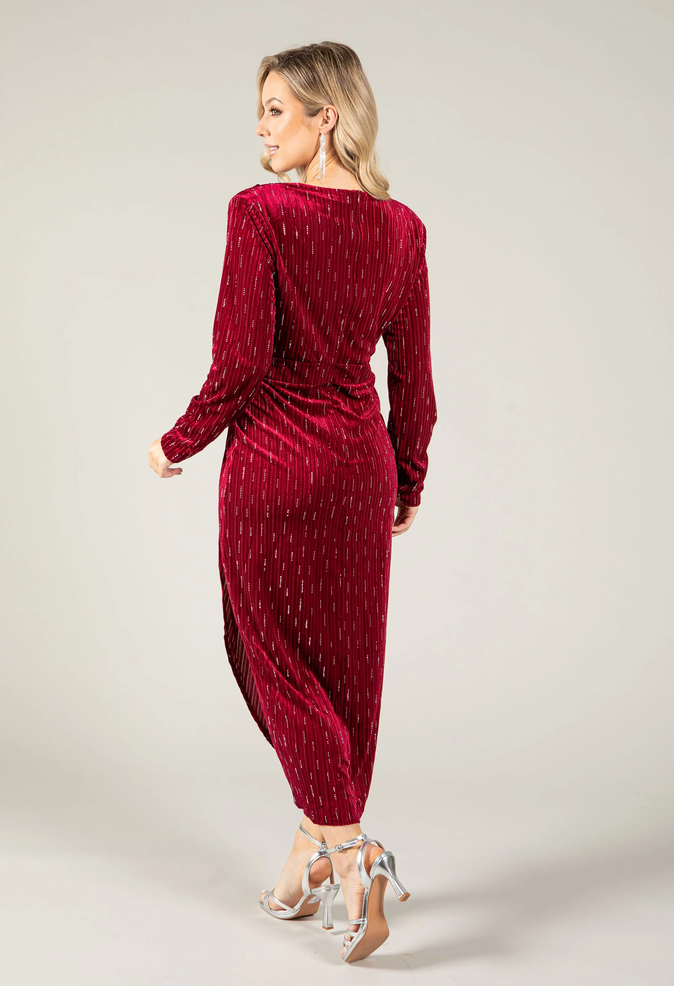Faux Wrap Velvet Midi Dress - Image 12