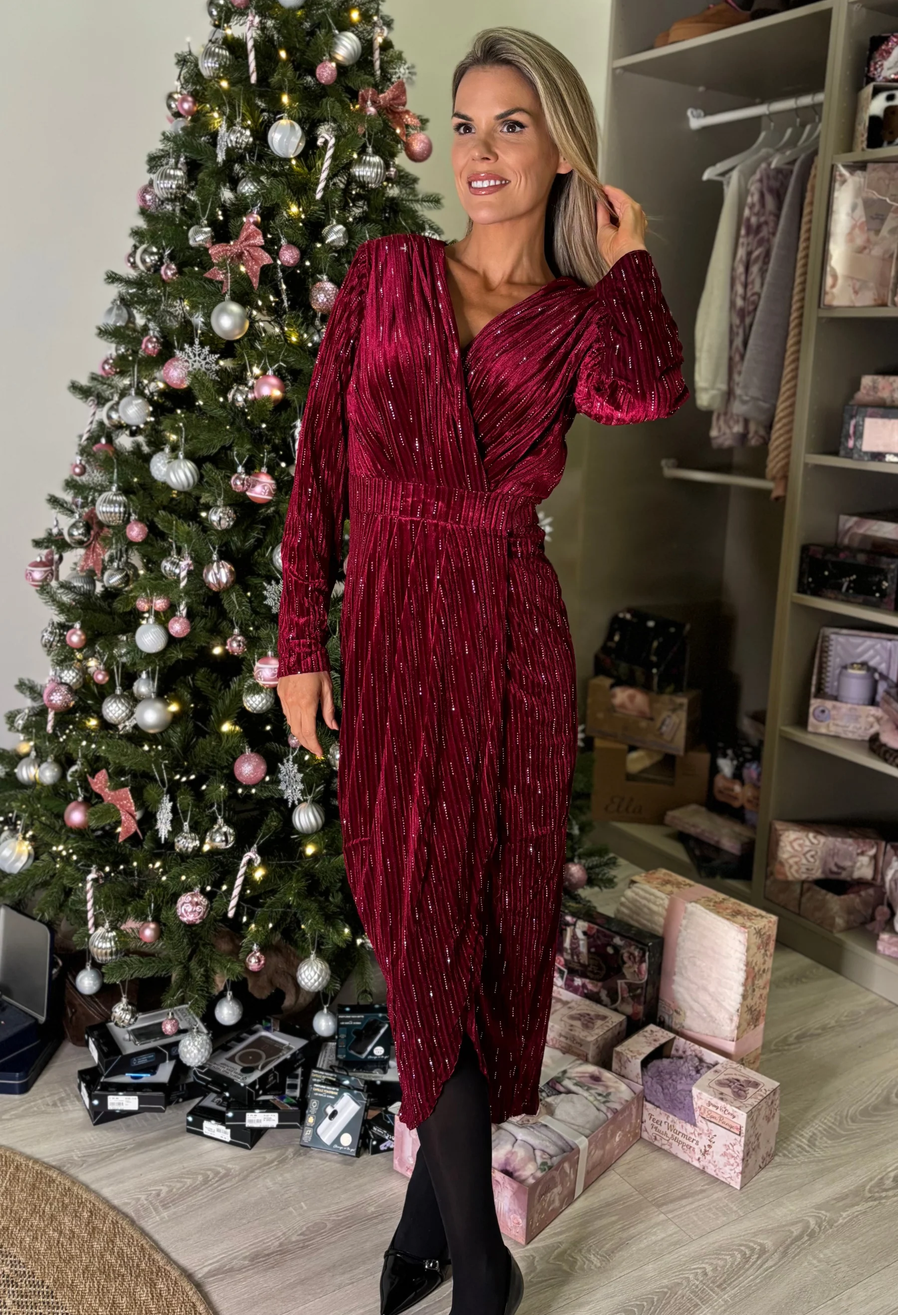 Faux Wrap Velvet Midi Dress - Image 15