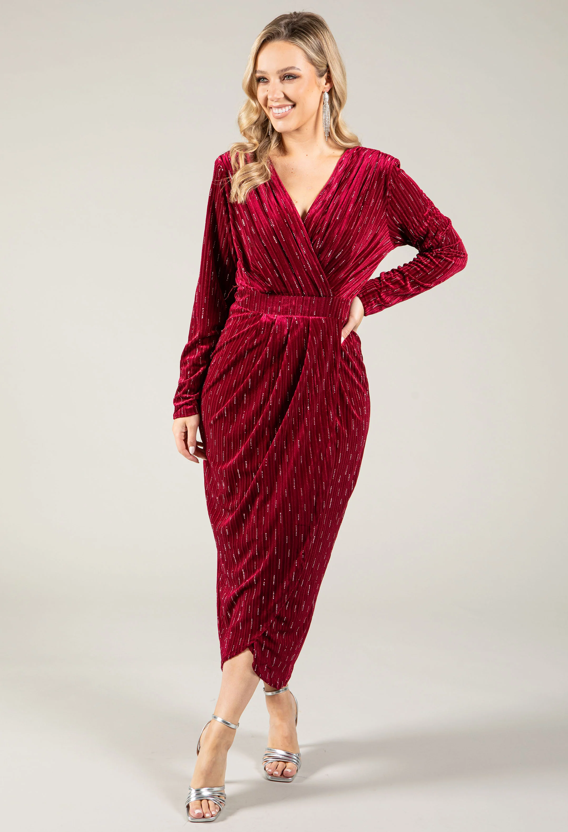 Faux Wrap Velvet Midi Dress - Image 9