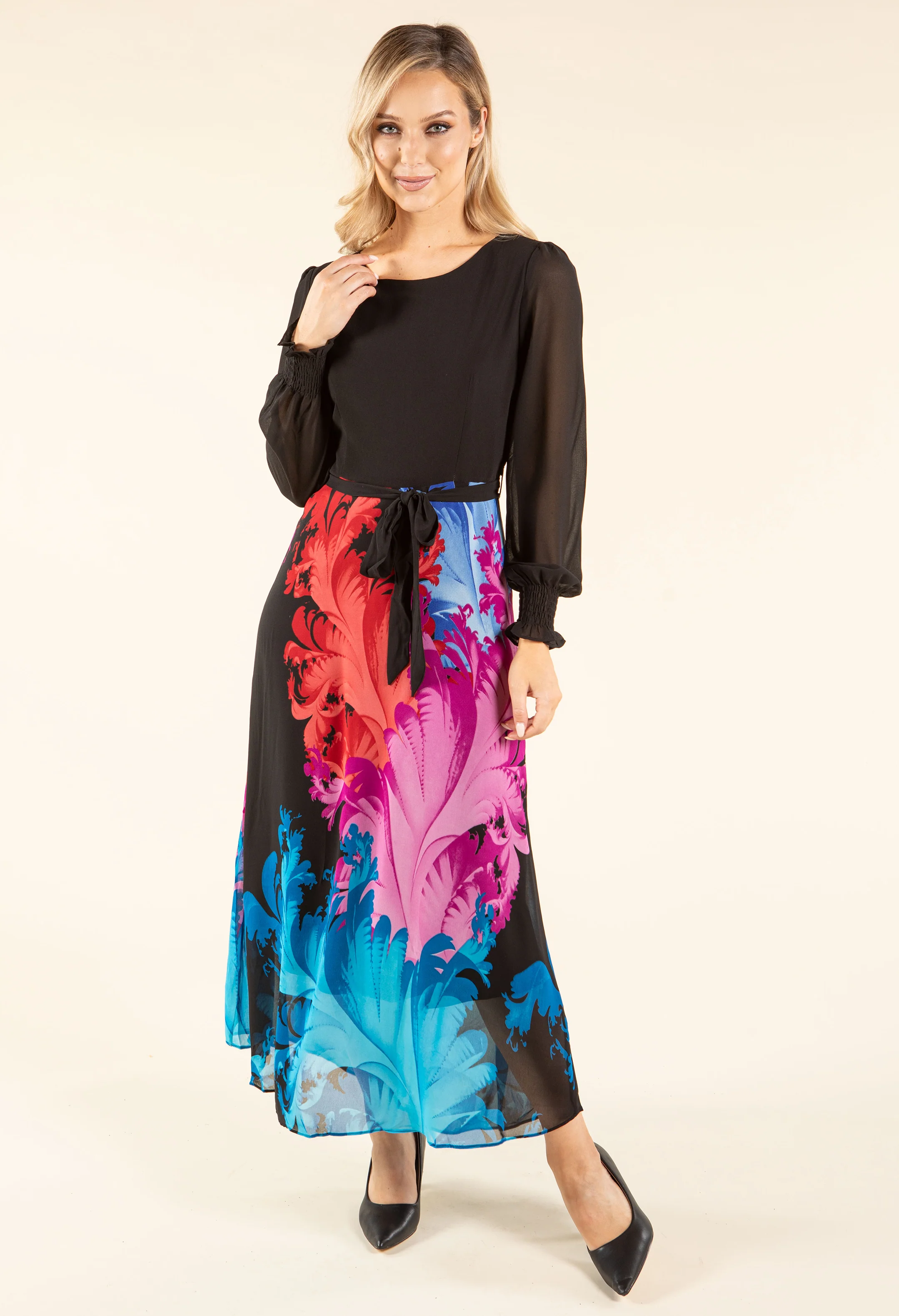 Feather Design Belted Dress - Image 3