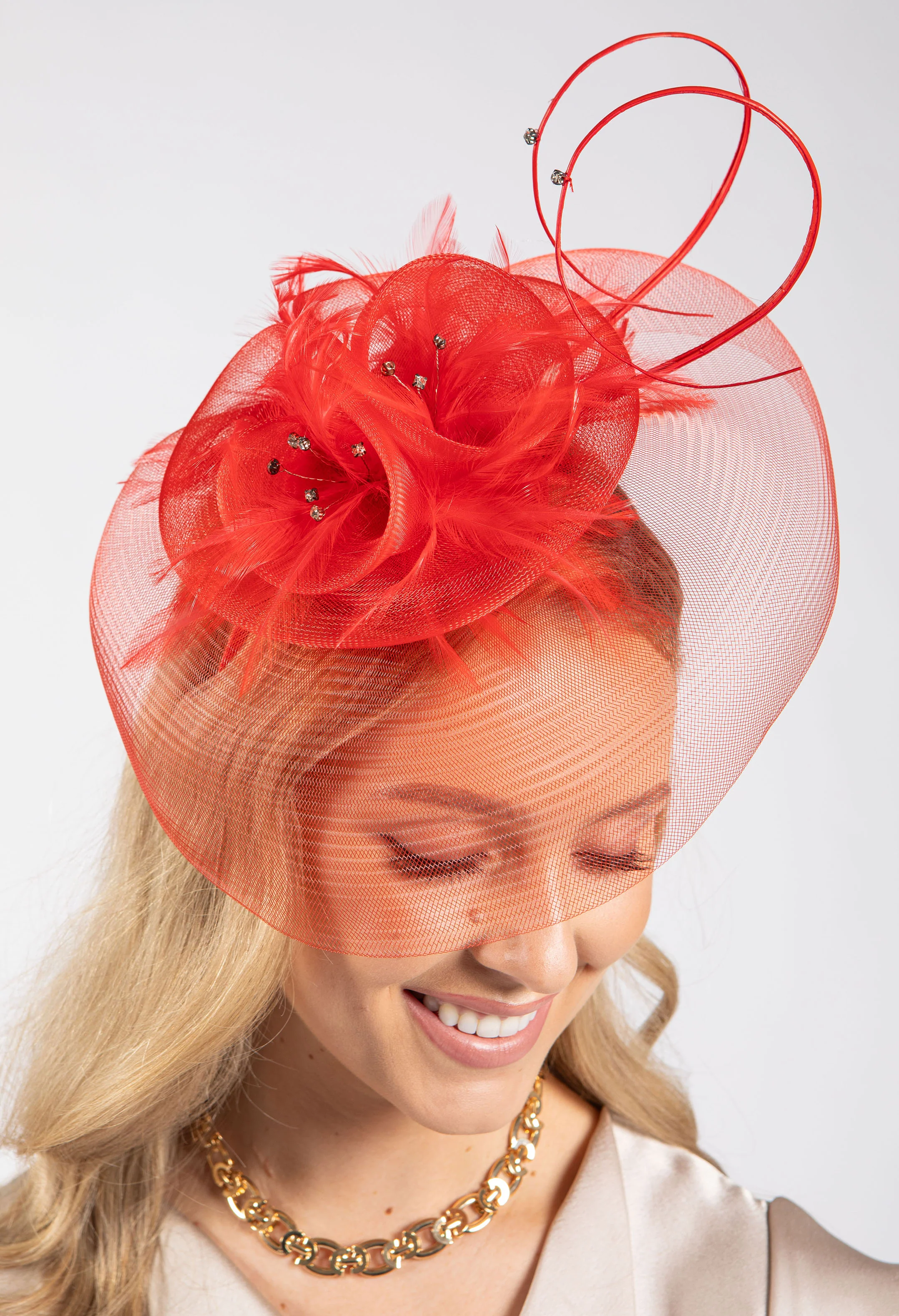 Feather & Diamante Detail Fascinator - Image 45
