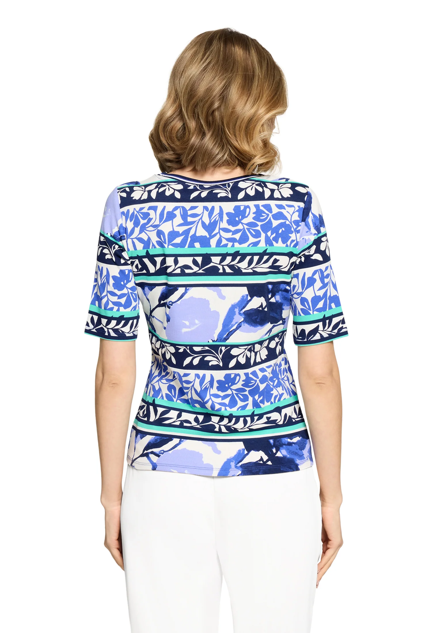 Floral And Stripe Rib Top - Image 2