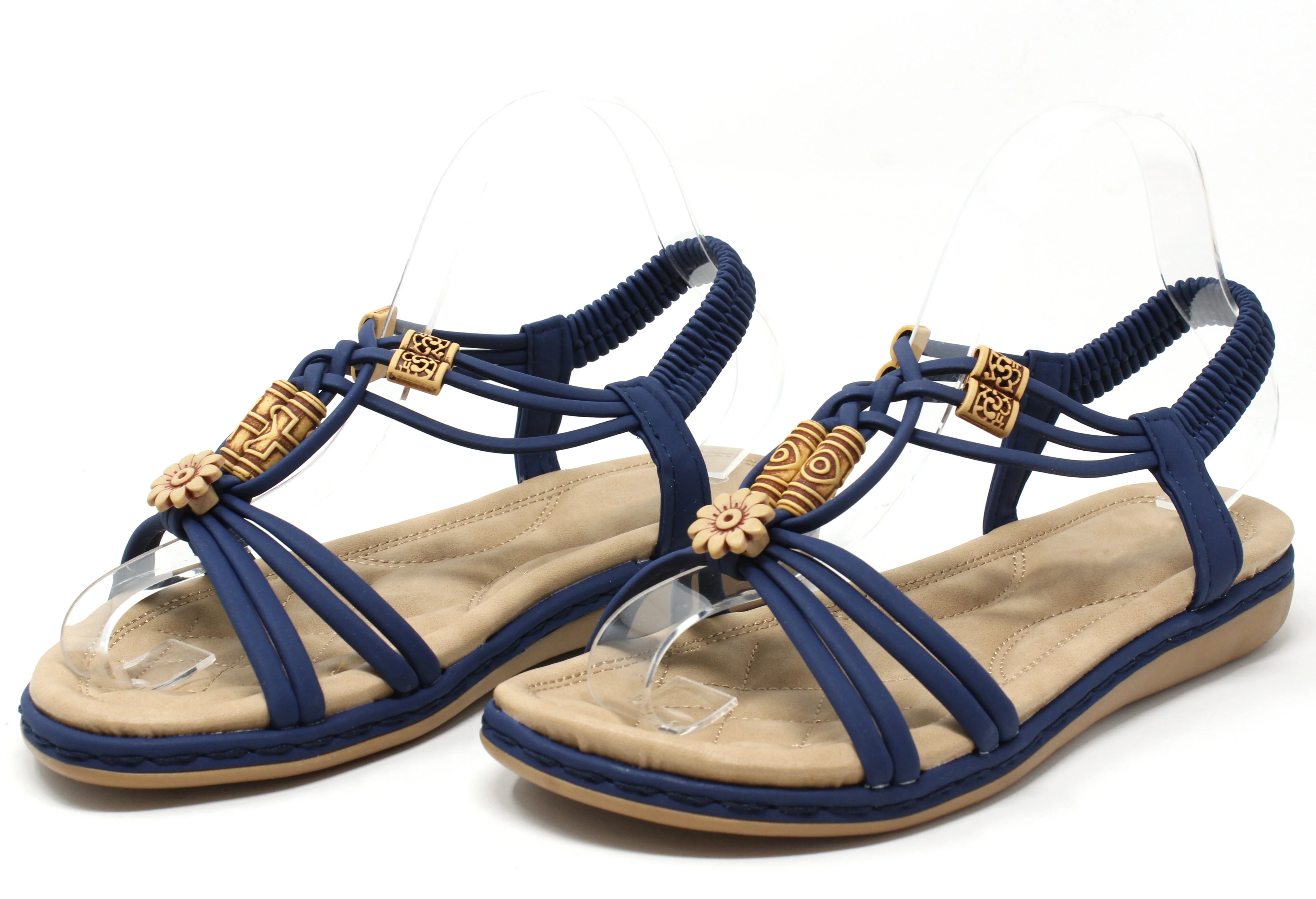 Floral and Wooden Look Beaded Sandal - Image 3