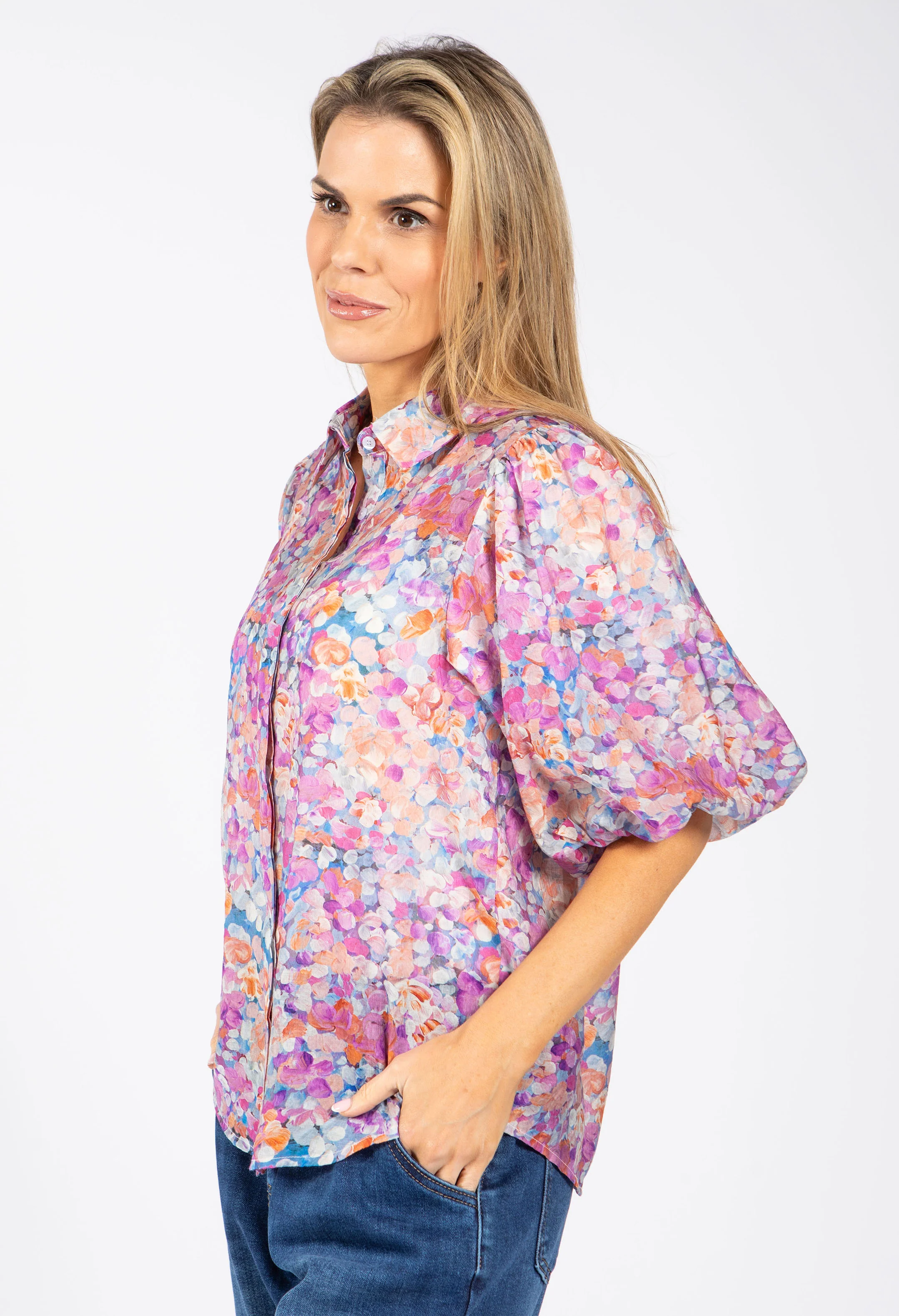 Floral Balloon Sleeve Blouse - Image 3