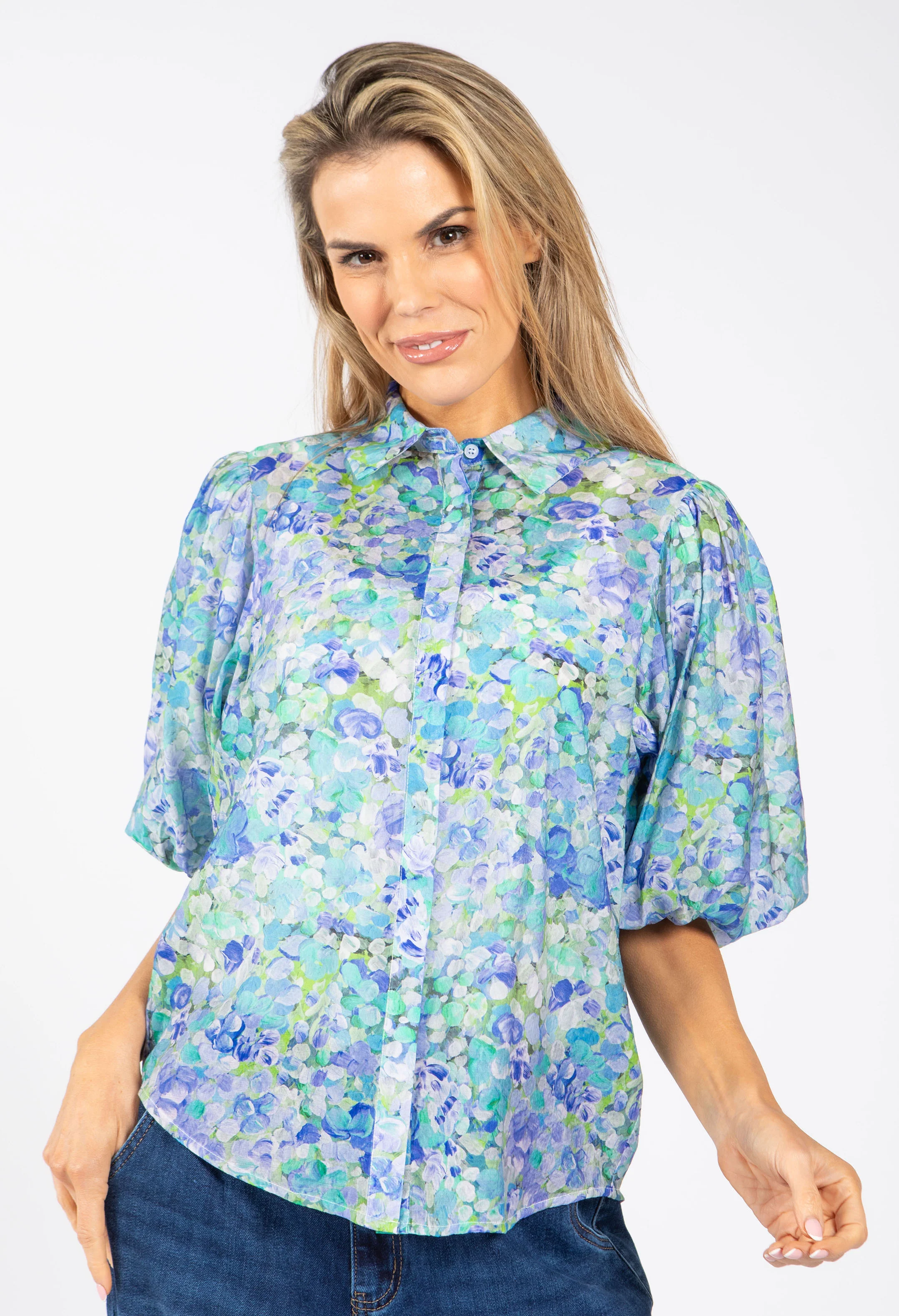 Floral Balloon Sleeve Blouse - Image 7