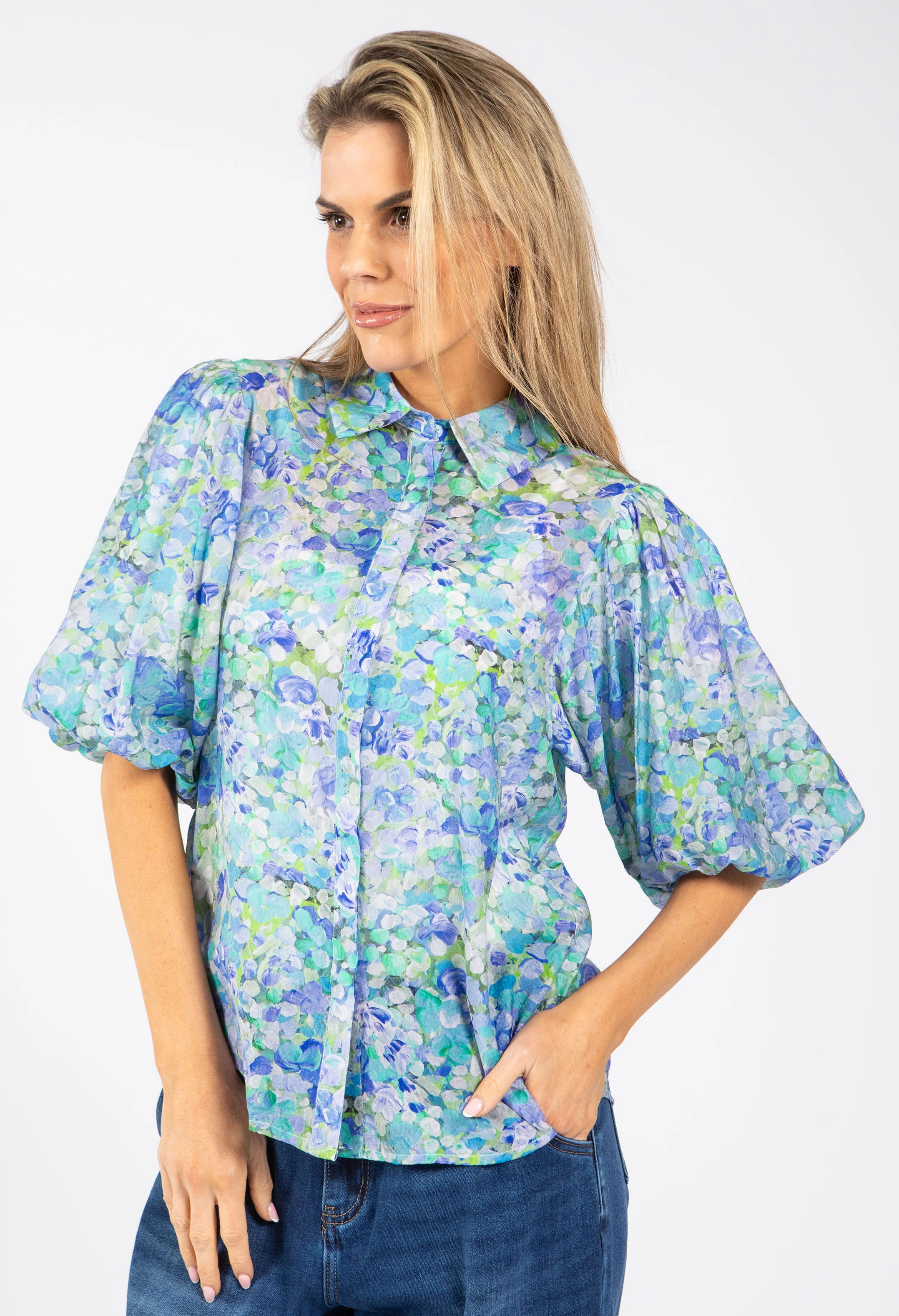 Floral Balloon Sleeve Blouse - Image 8