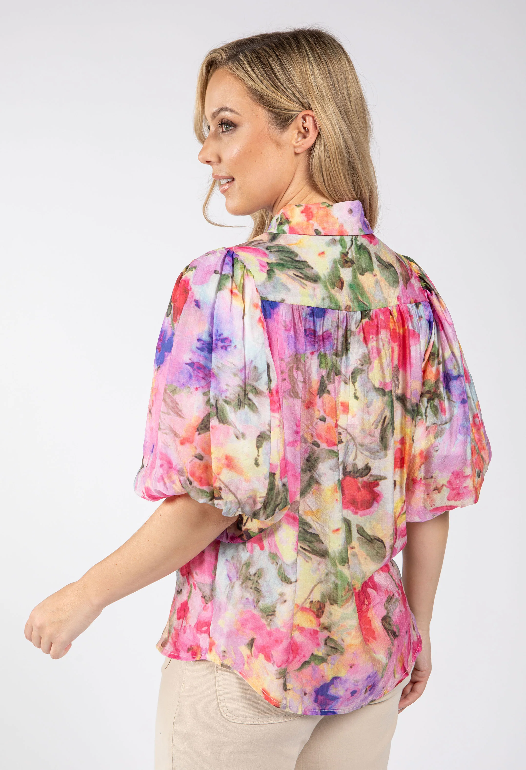 Floral Balloon Sleeve Blouse - Image 4