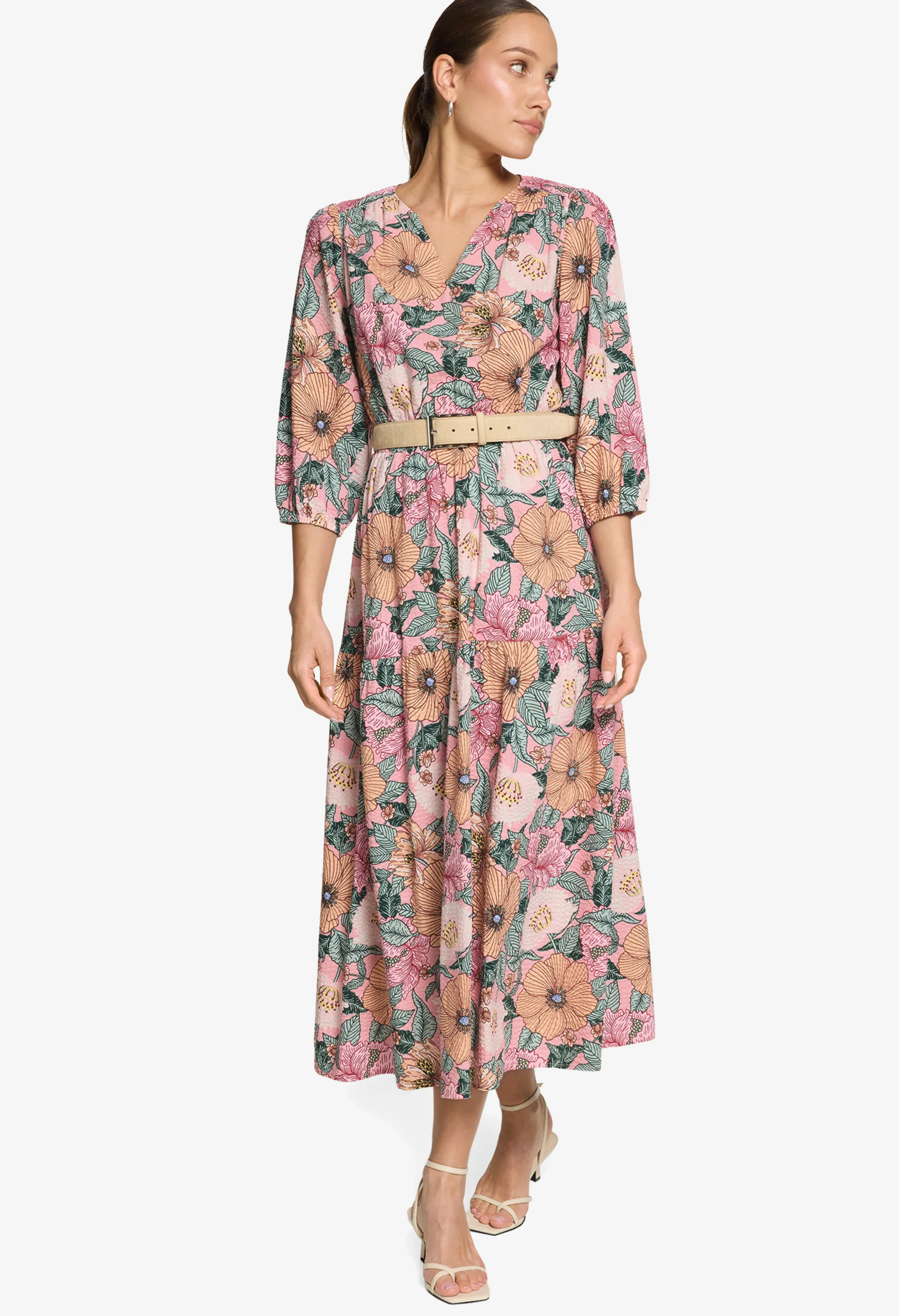 Floral Belted Midi Dress