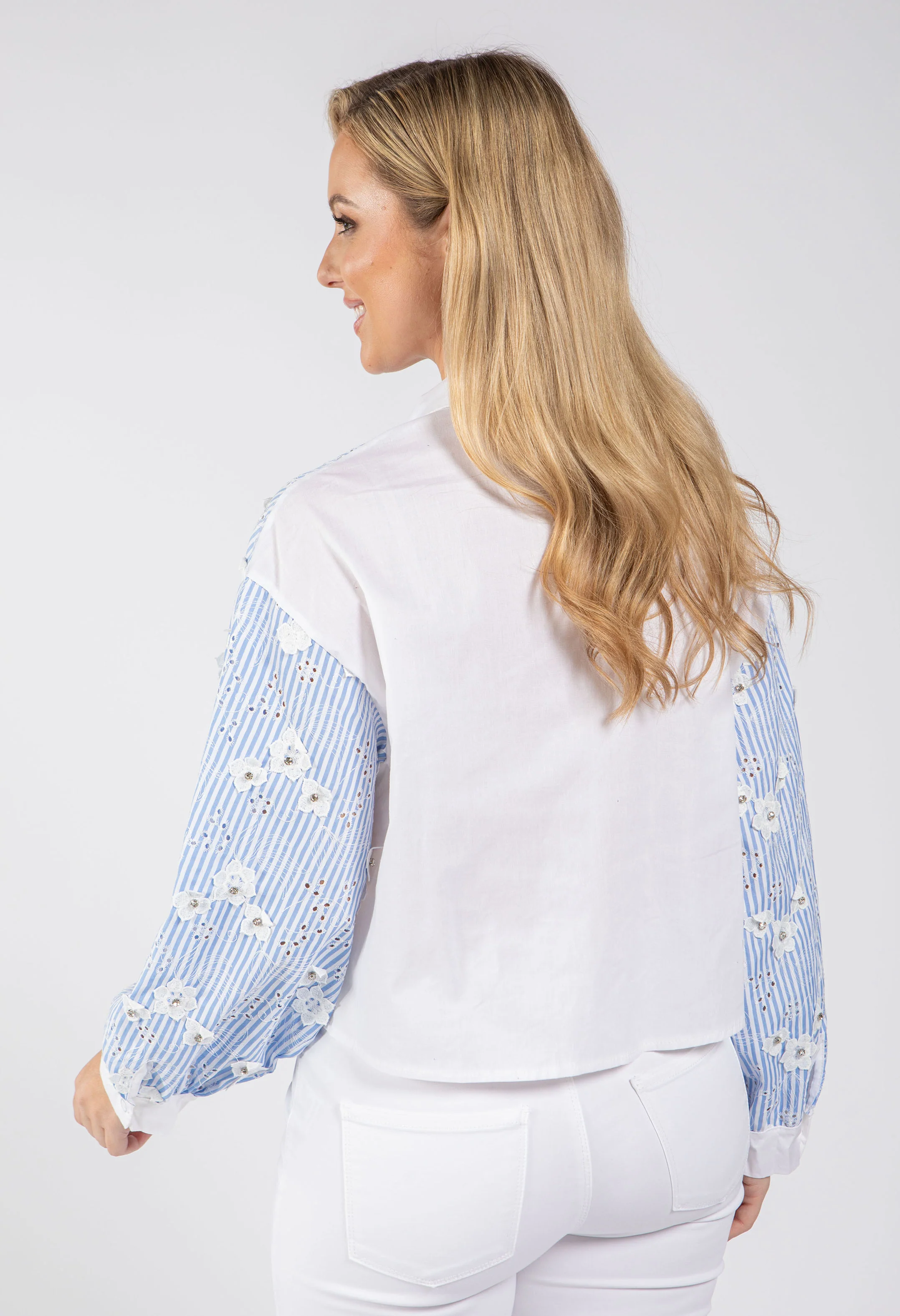 Floral Diamante Detail Striped Shirt - Image 7